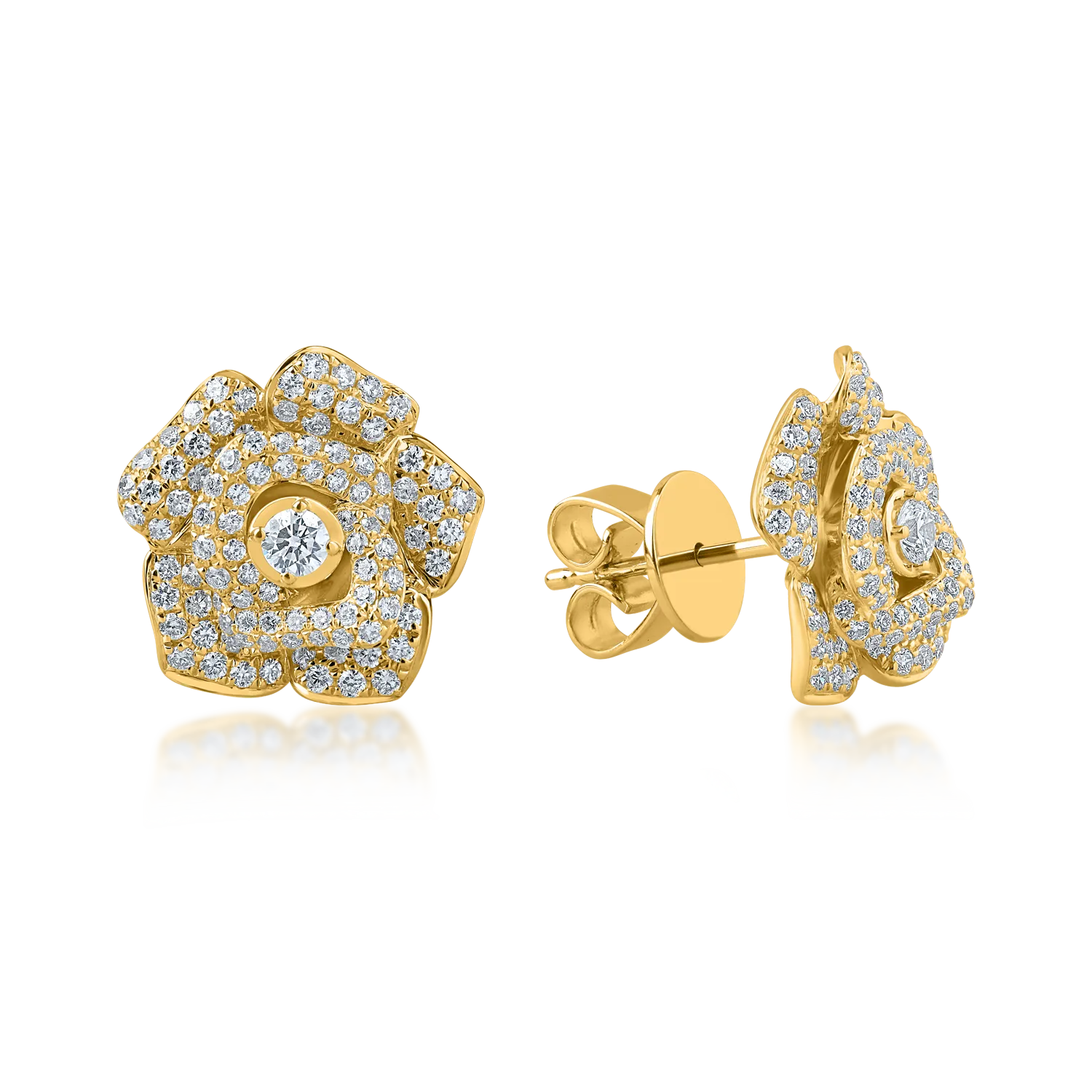 Cercei flori din aur galben cu diamante de 0.8ct