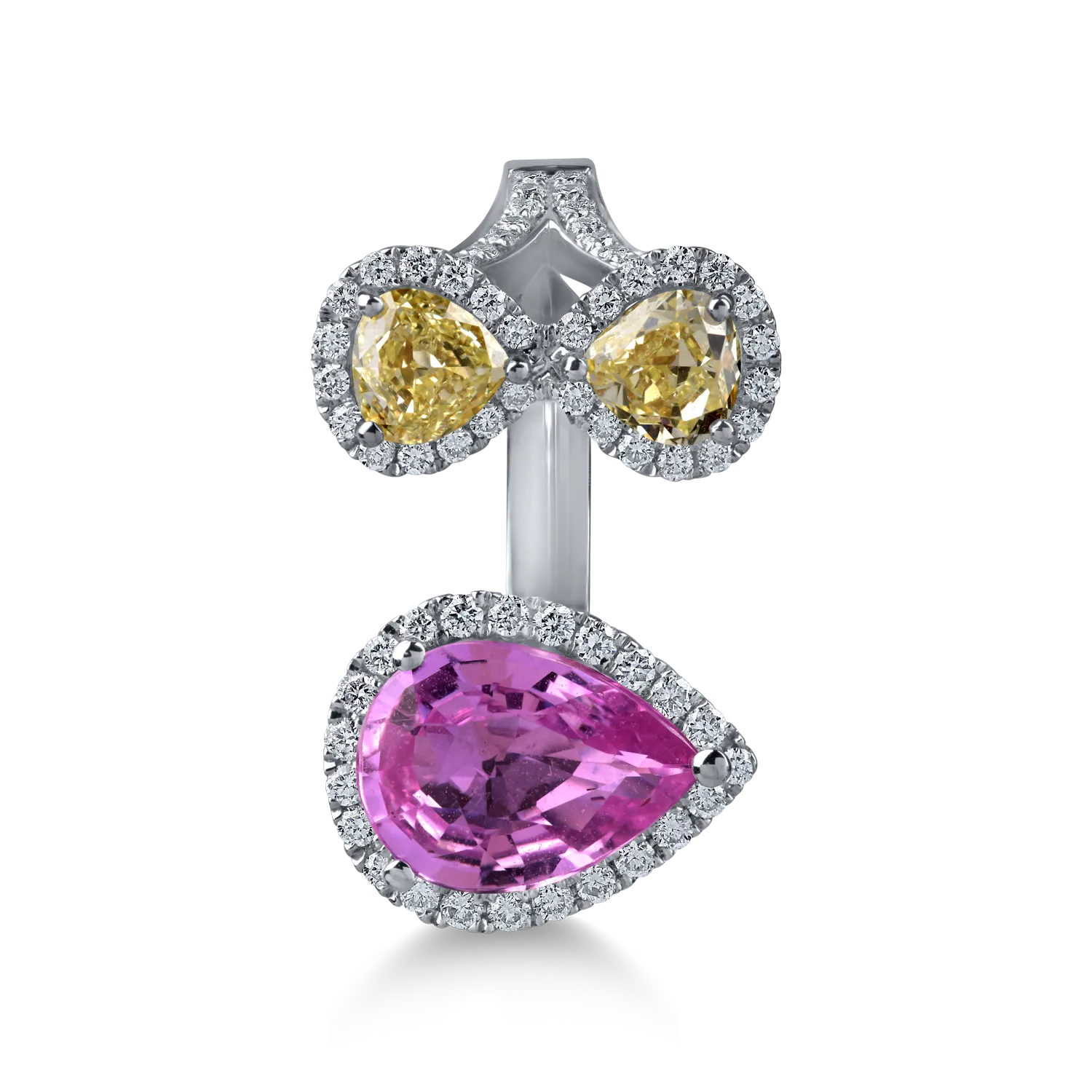 Inel deschis din aur alb cu safir roz si diamante de 2.6ct