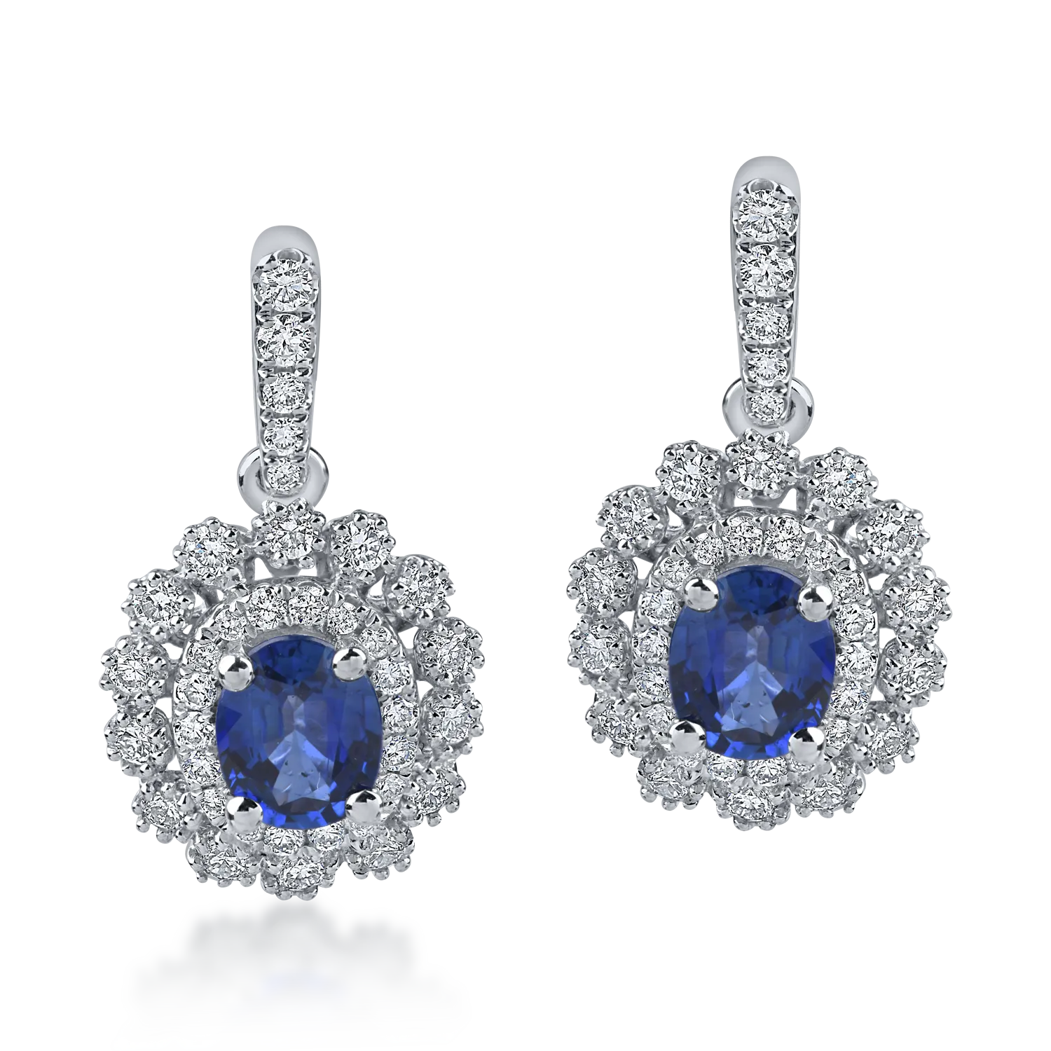 Kolczyki z białego złota z 1.3ct szafirami i diamentami