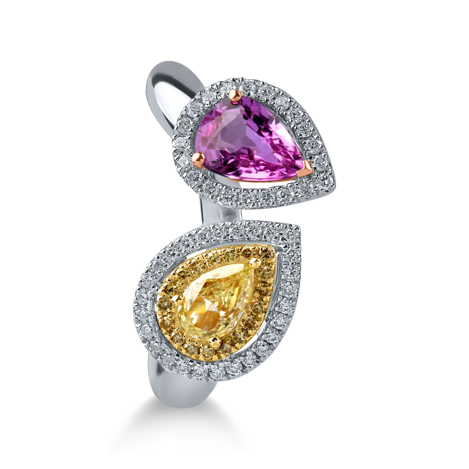 Inel deschis din aur alb cu safir roz si diamante de 1.3ct