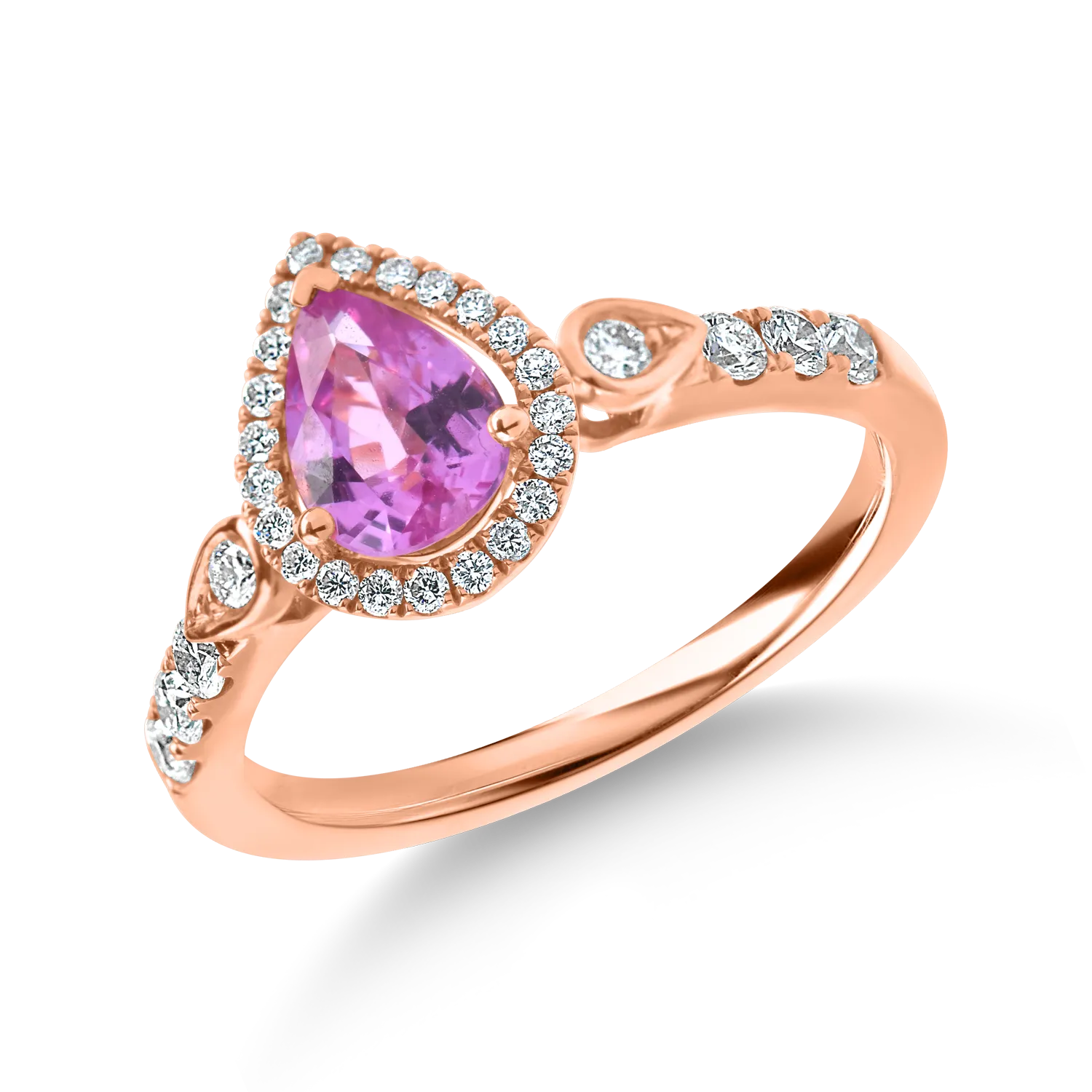 Teilor Inel din aur roz cu diamante si safir roz pear de 1.2ct