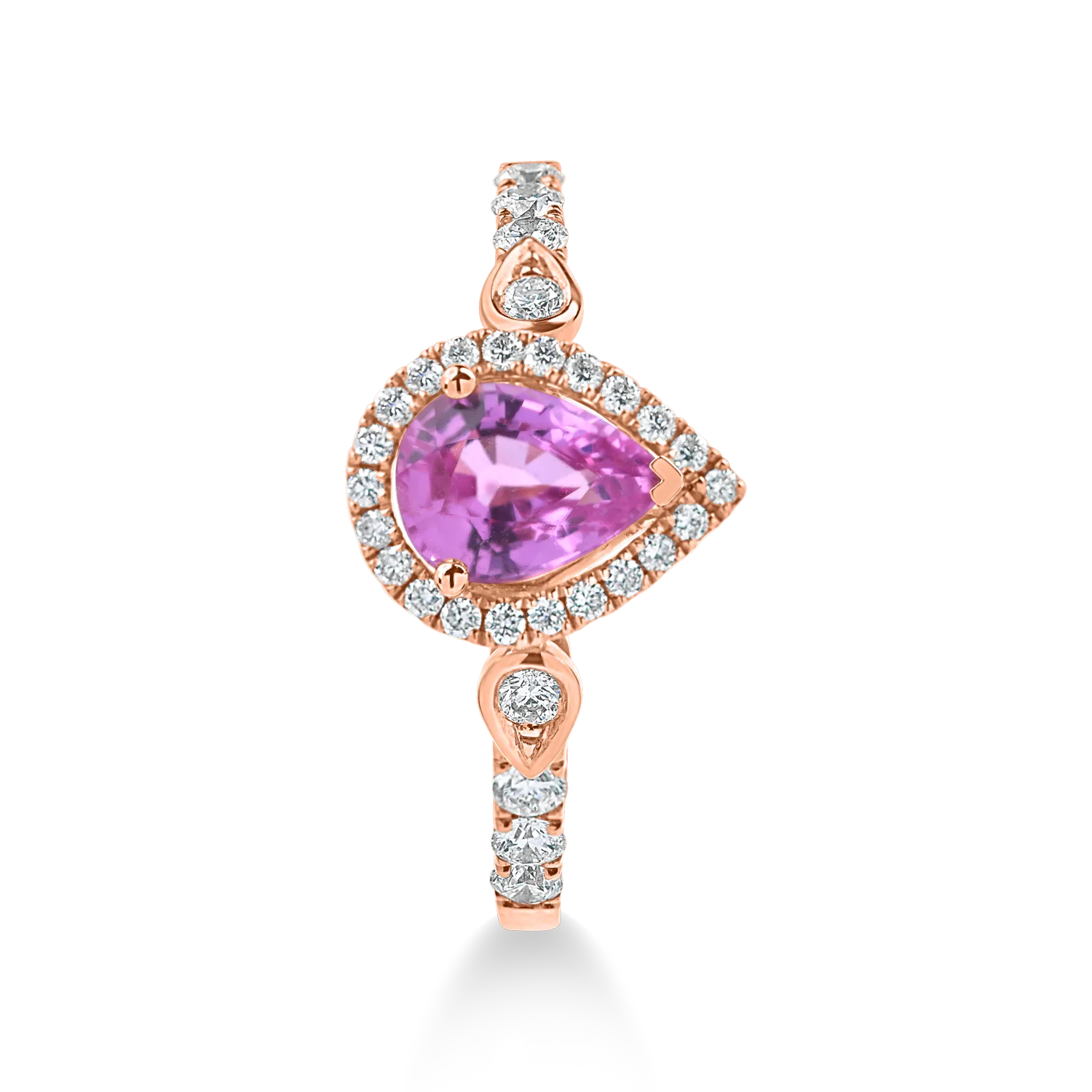Inel din aur roz cu diamante si safir roz pear de 1.2ct - imagine 2