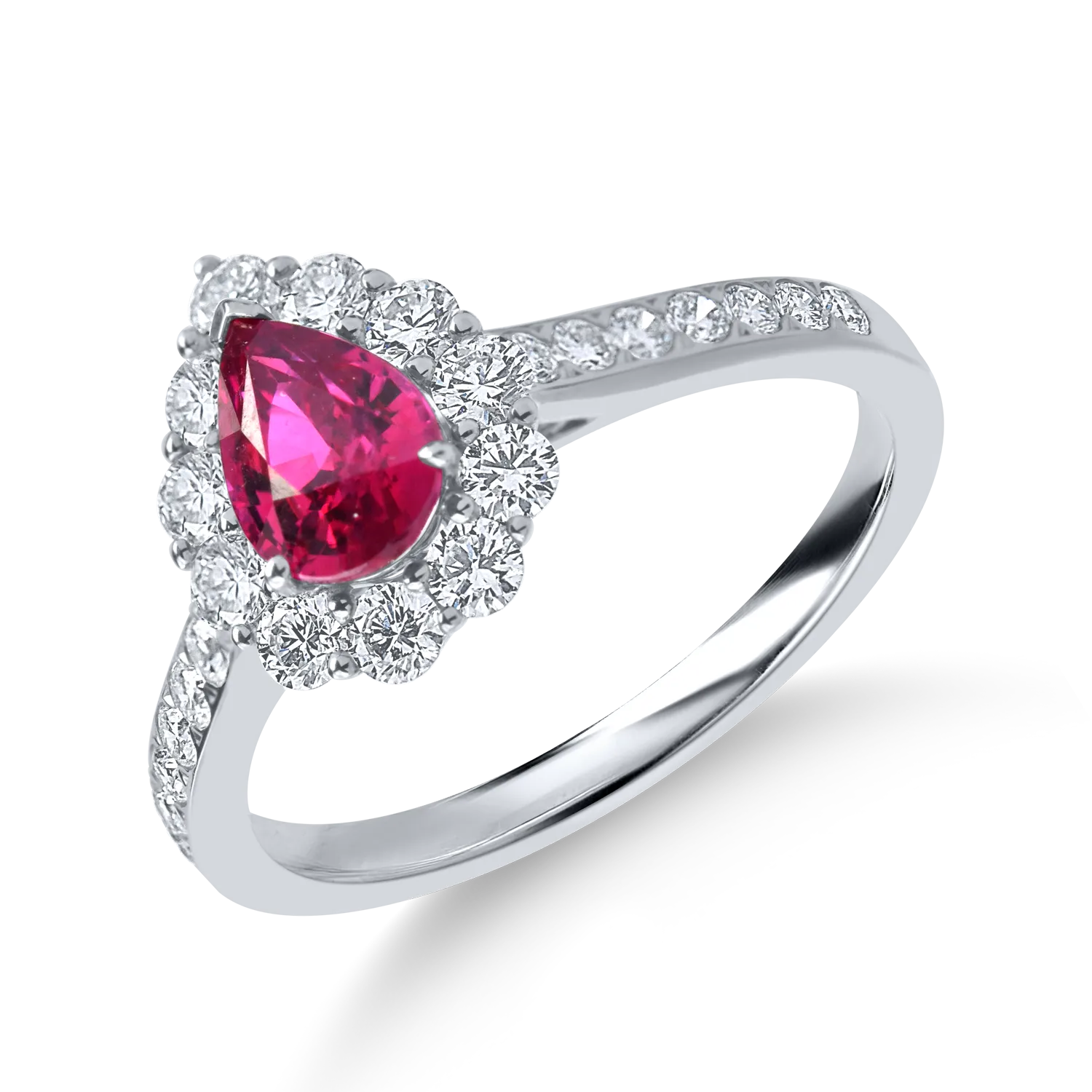 Inel din aur alb cu rubin pear si diamante de 1.8ct