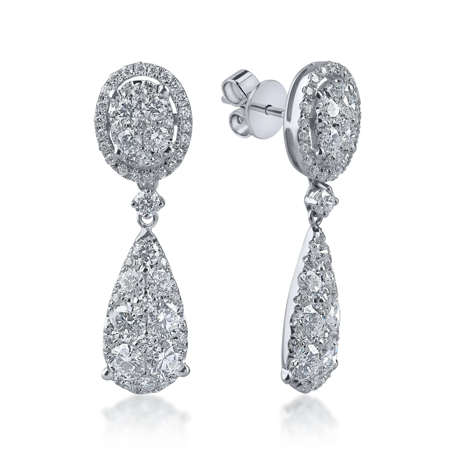 Białe złote geometryczne kolczyki z 2.8ct diamentami