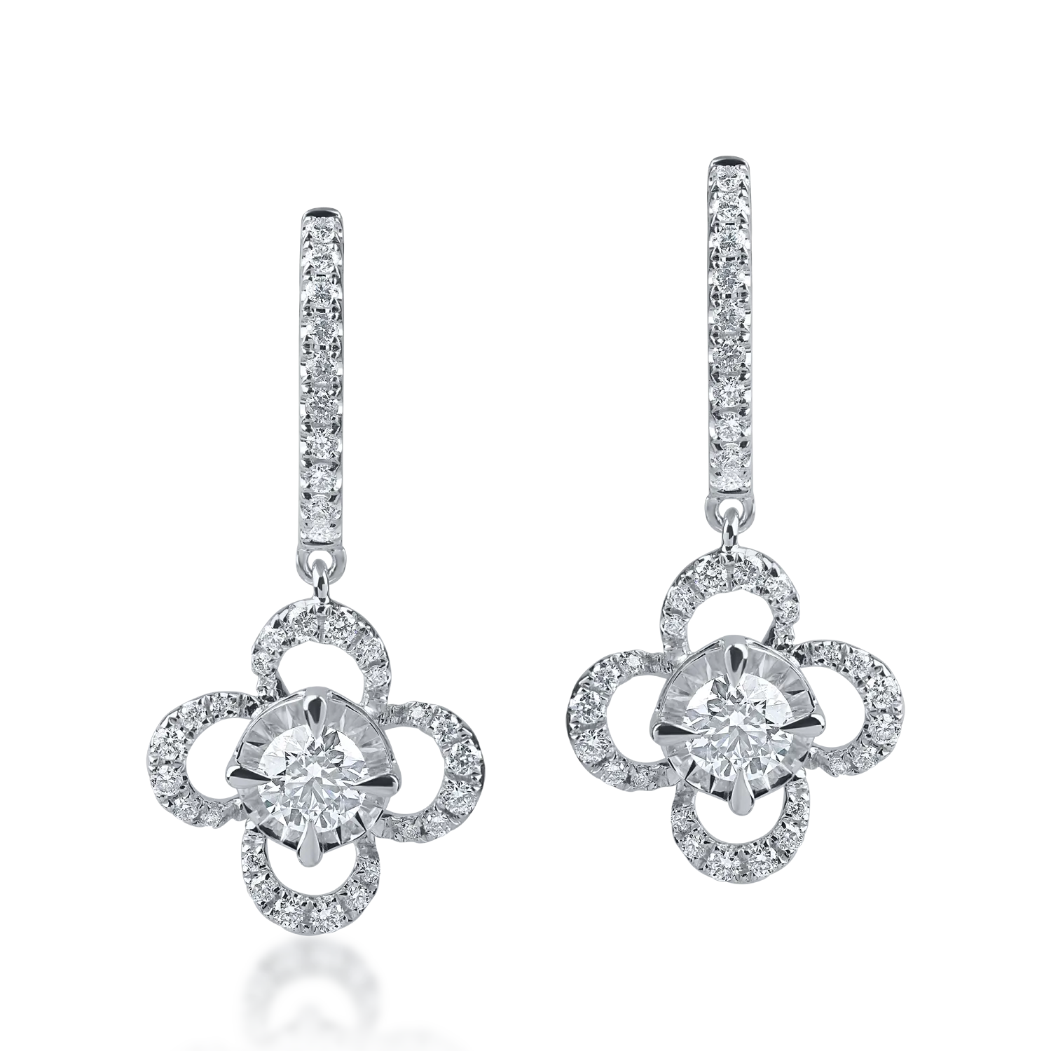 Cercei floare din aur alb cu diamante de 0.6ct