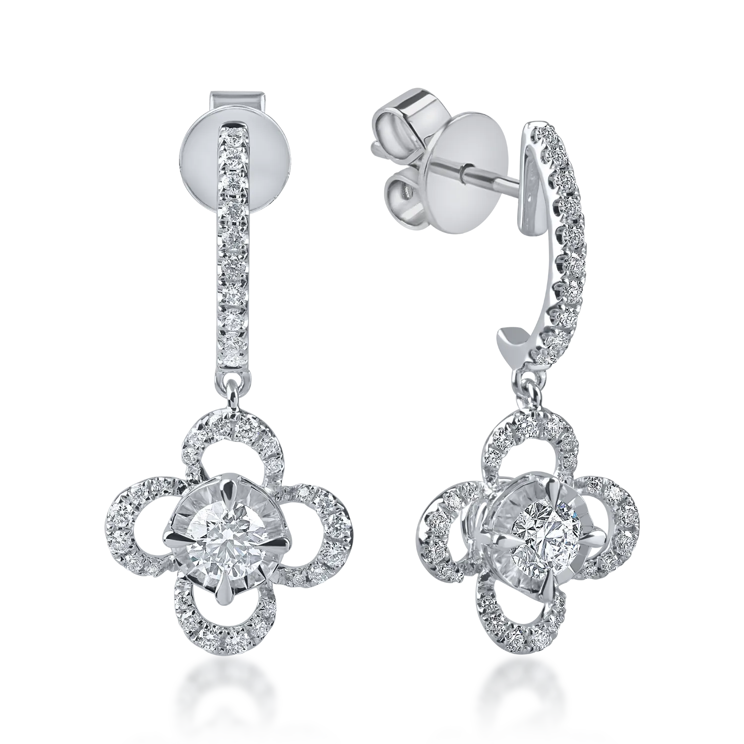 Cercei floare din aur alb cu diamante de 0.6ct