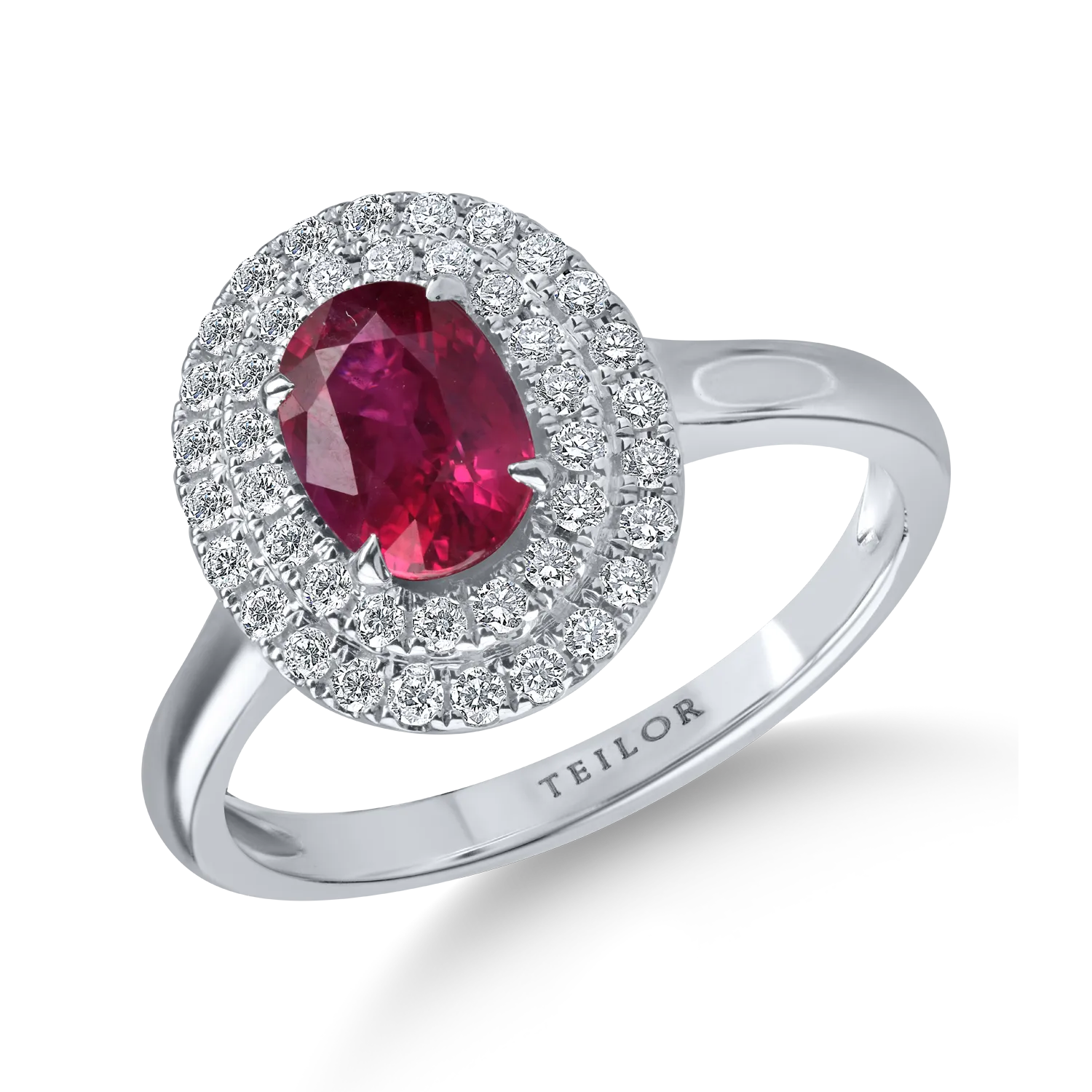 Pierścionek owalny z białego złota z rubinem 1ct i diamentami 0.2ct-190079