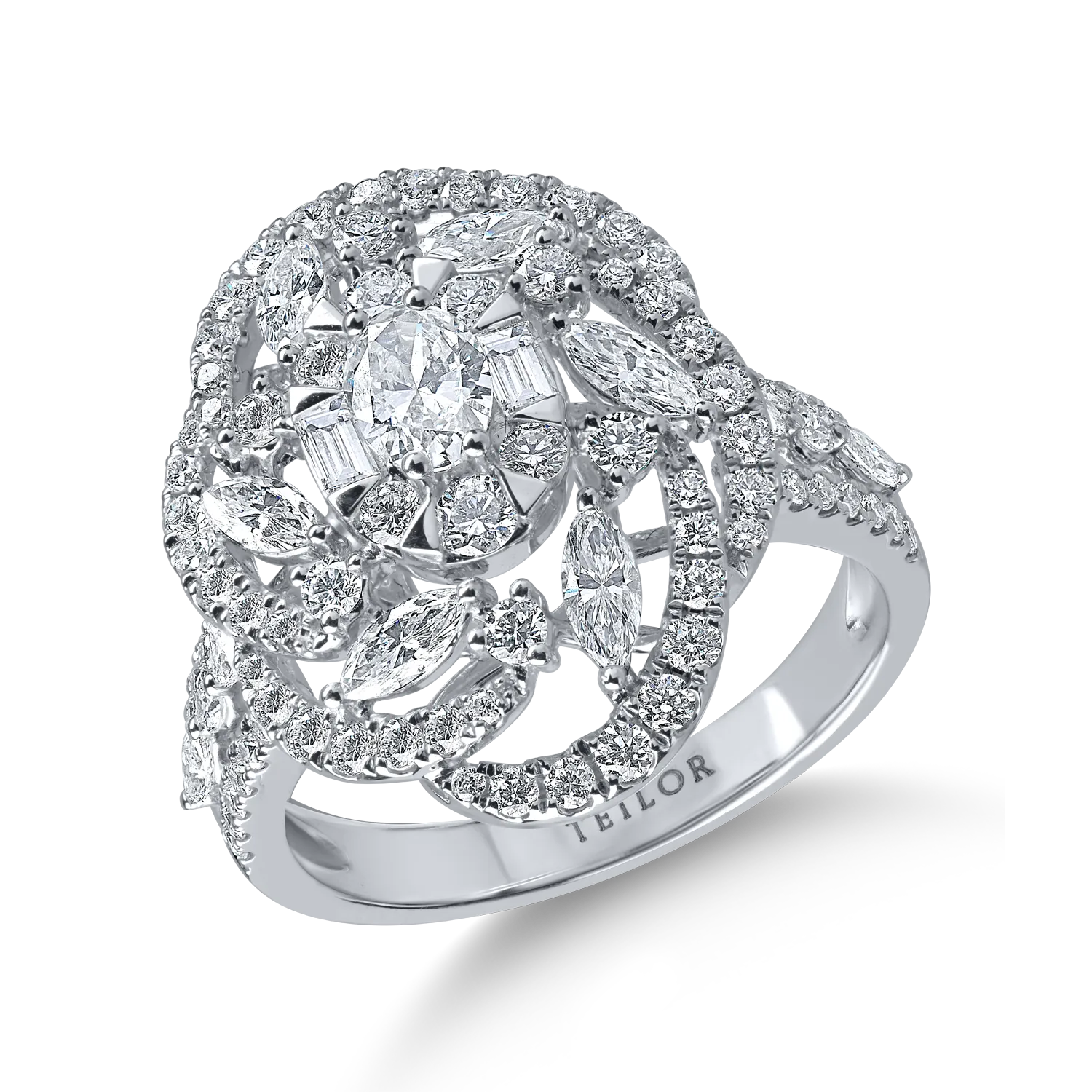Pierścionek kwiatowy z białego złota z diamentami 1.8ct-190081