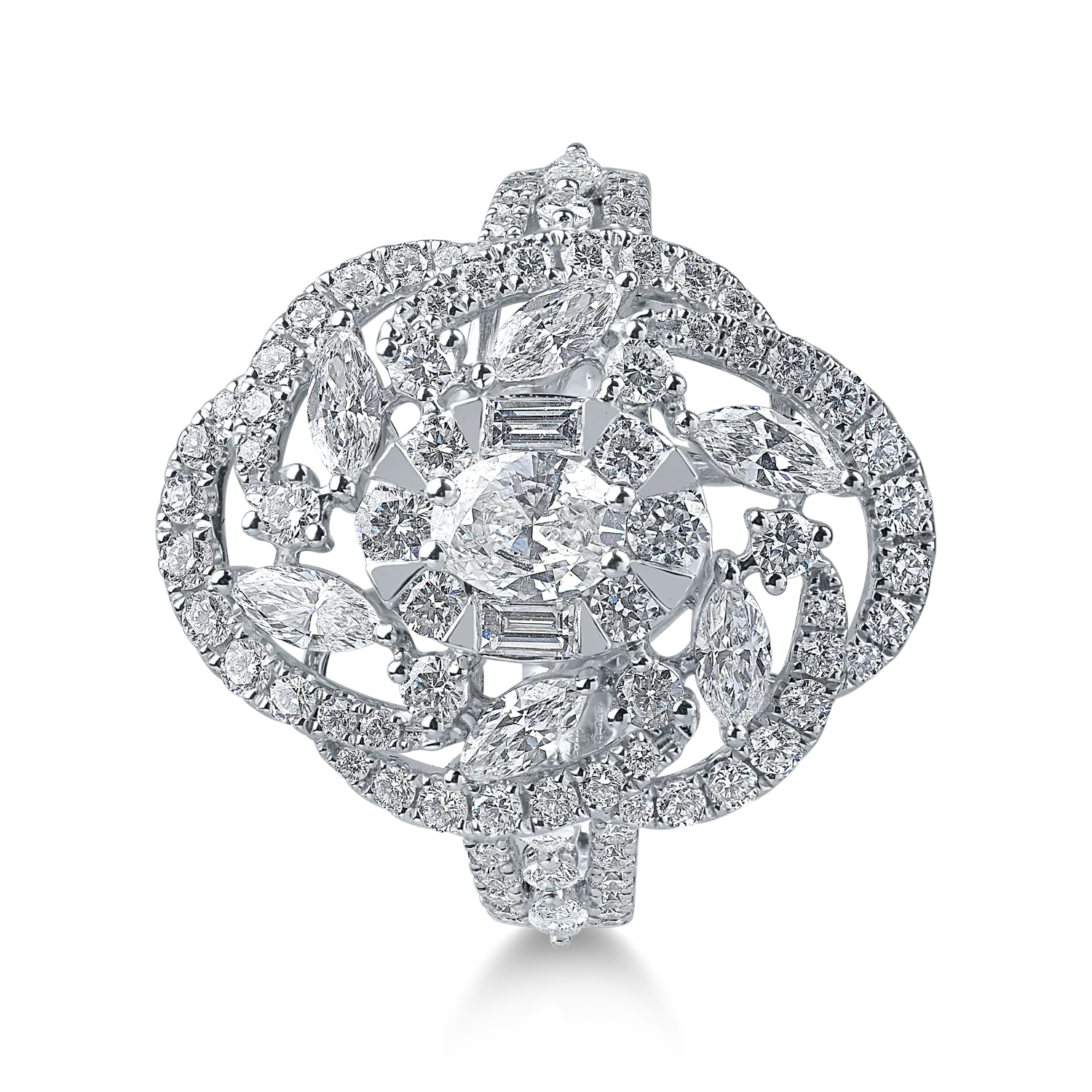 Pierścionek kwiatowy z białego złota z diamentami 1.8ct