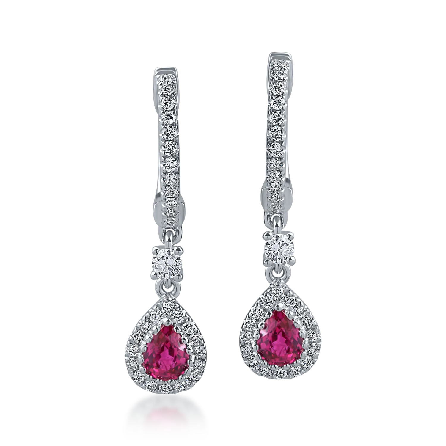 Cercei geometrici din aur alb cu rubine si diamante de 1.2ct