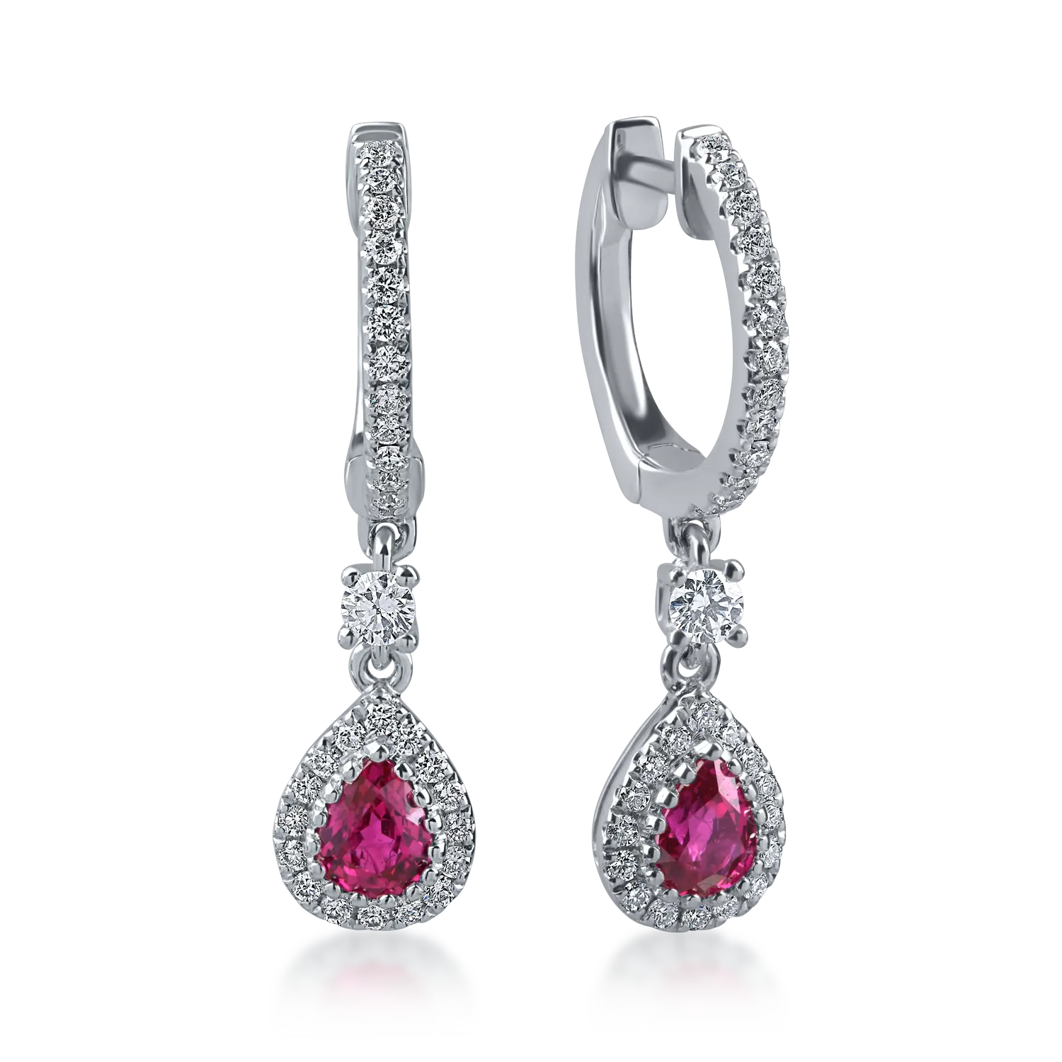 Cercei geometrici din aur alb cu rubine si diamante de 1.2ct