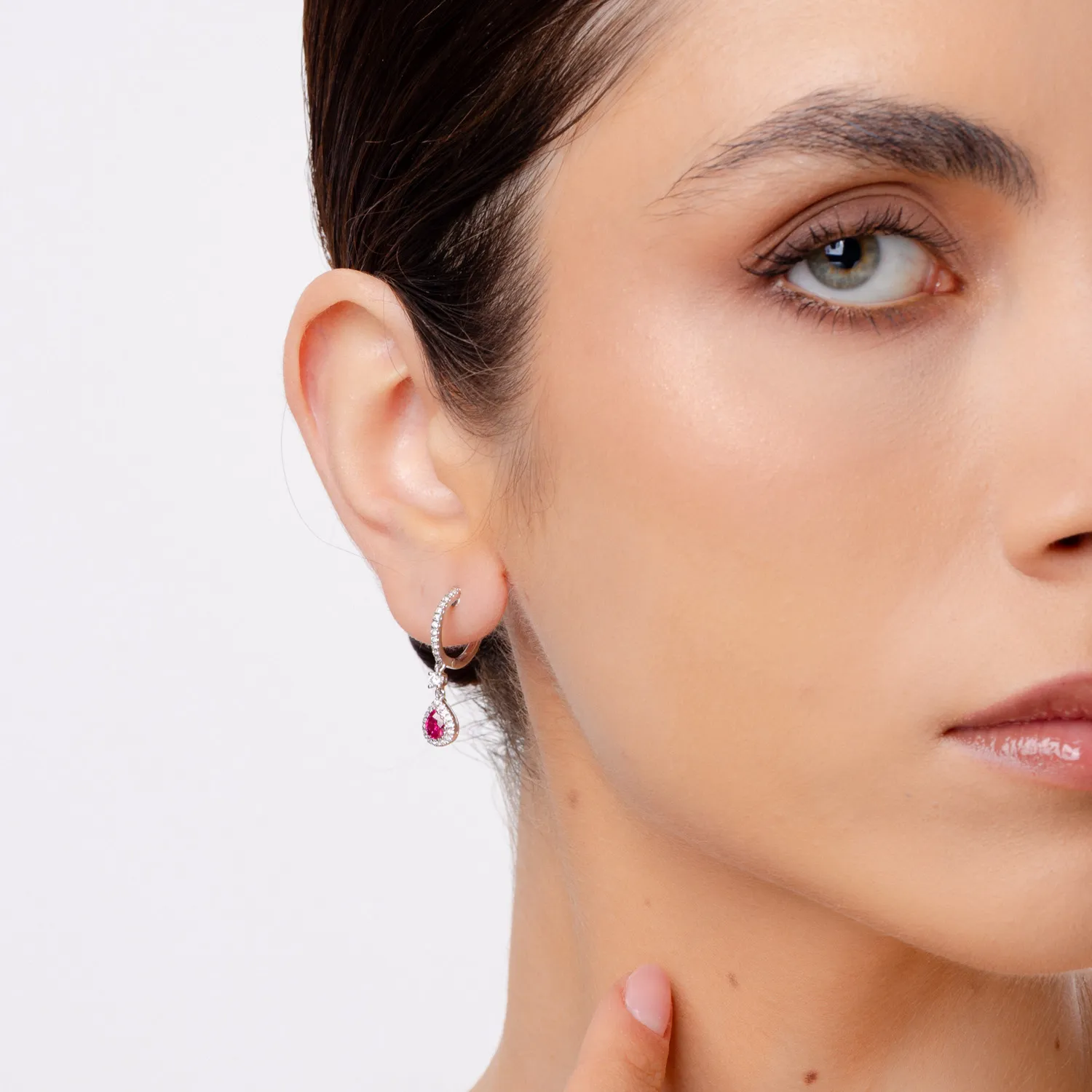 White gold geometric earrings with 1.2ct rubies and diamonds