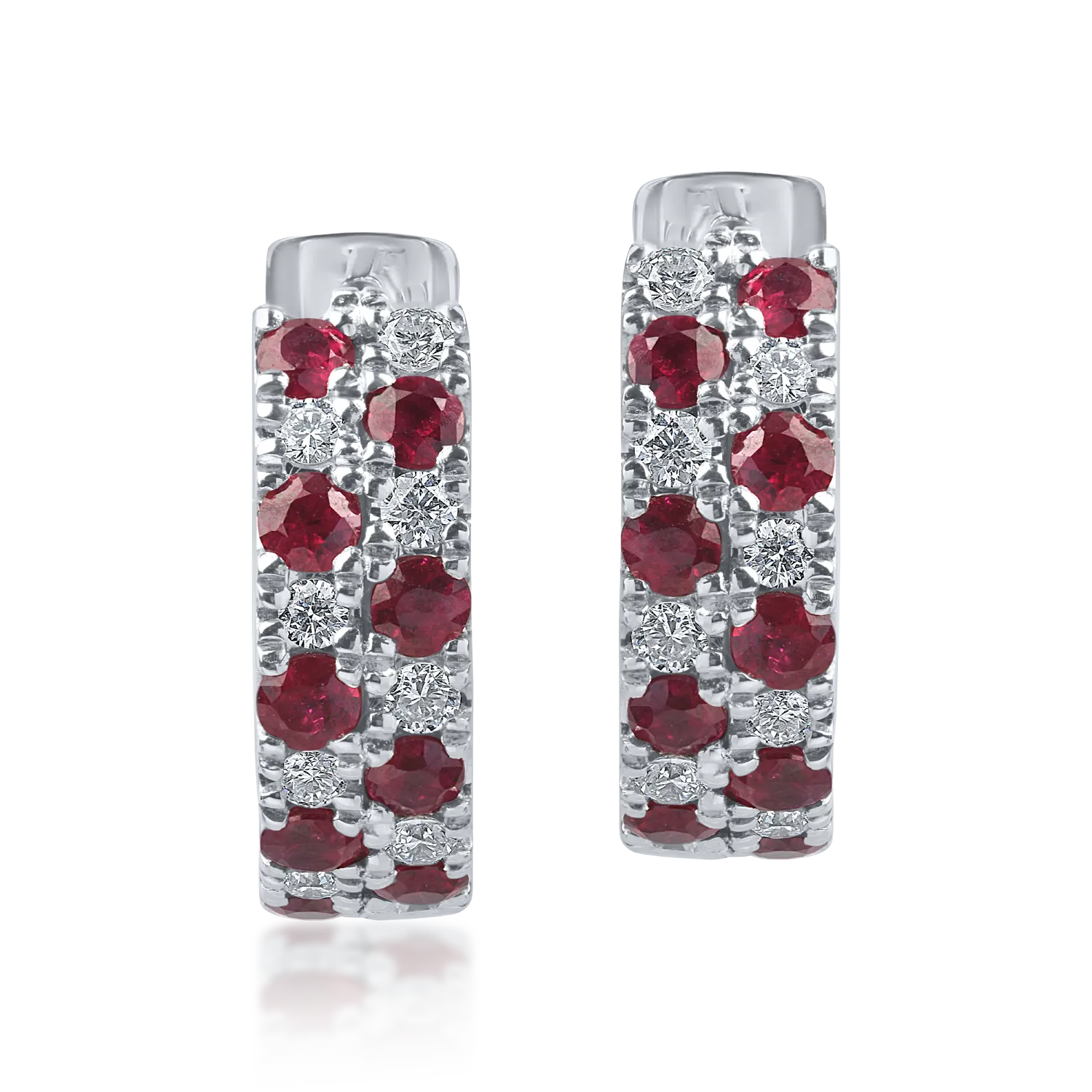 Cercei geometrici din aur alb cu rubine de 0.8ct si diamante de 0.2ct - 1 | YEO