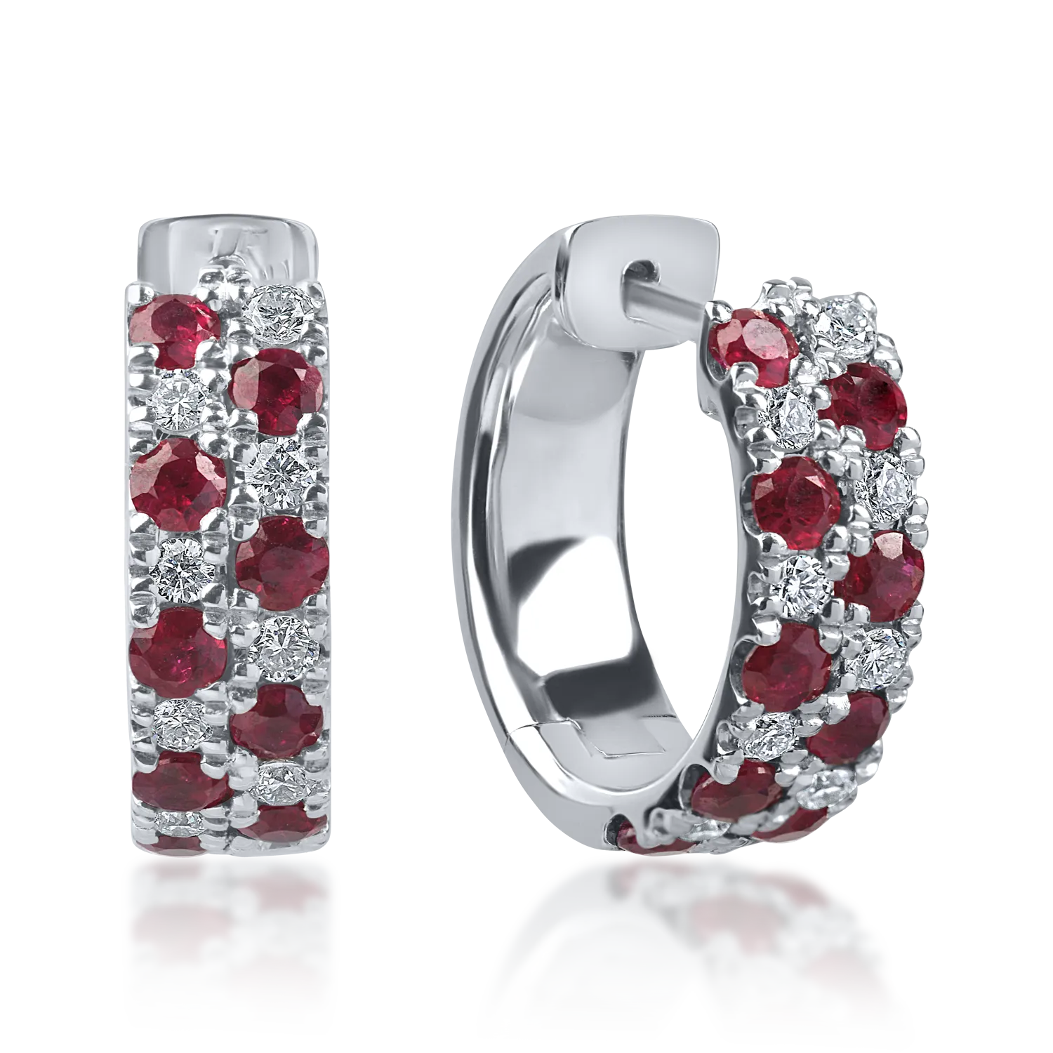 Геометрични обеци от бяло злато с рубини 0.8кт и диаманти 0.2кт