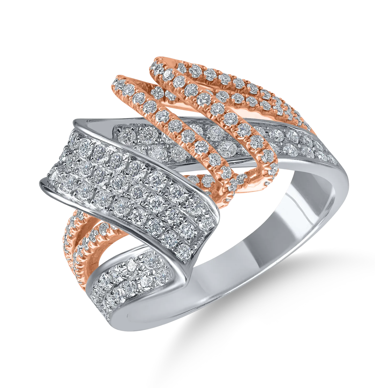 Inel geometric din aur alb-roz cu diamante de 1.3ct