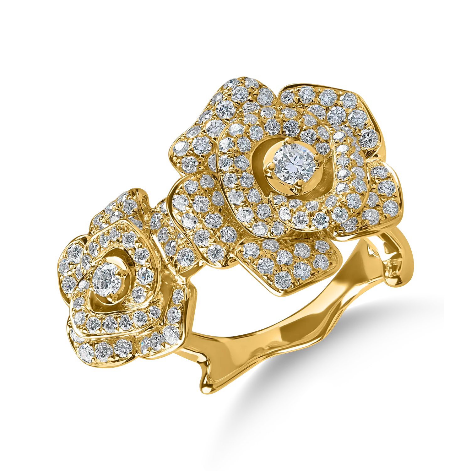 Sárga arany virággyűrű 0.9ct gyémántokkal-190091