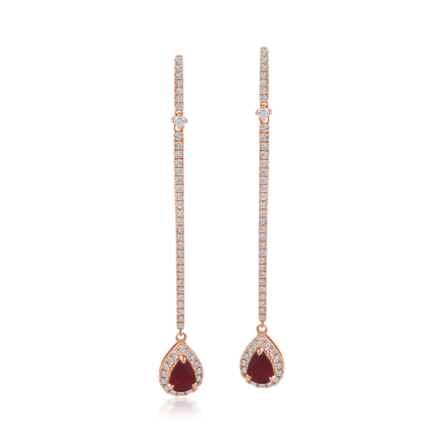 Cercei lungi din aur roz cu rubine de 1.3ct si diamante de 0.9ct - 1 | YEO