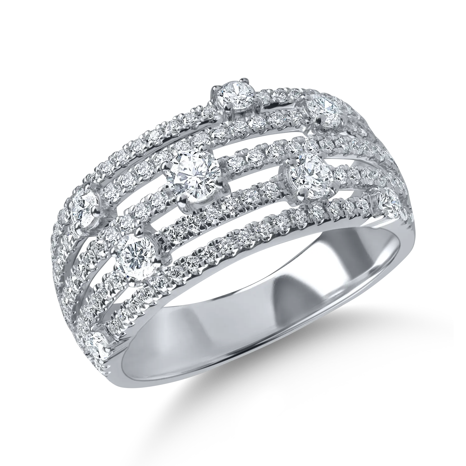Inel geometric din aur alb cu diamante de 0.9ct