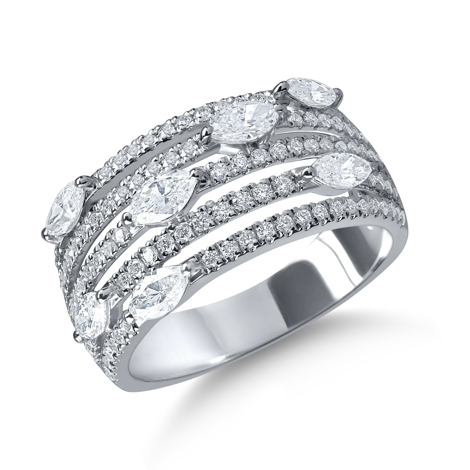 Inel geometric din aur alb cu diamante marquise si rotunde de 1.2ct