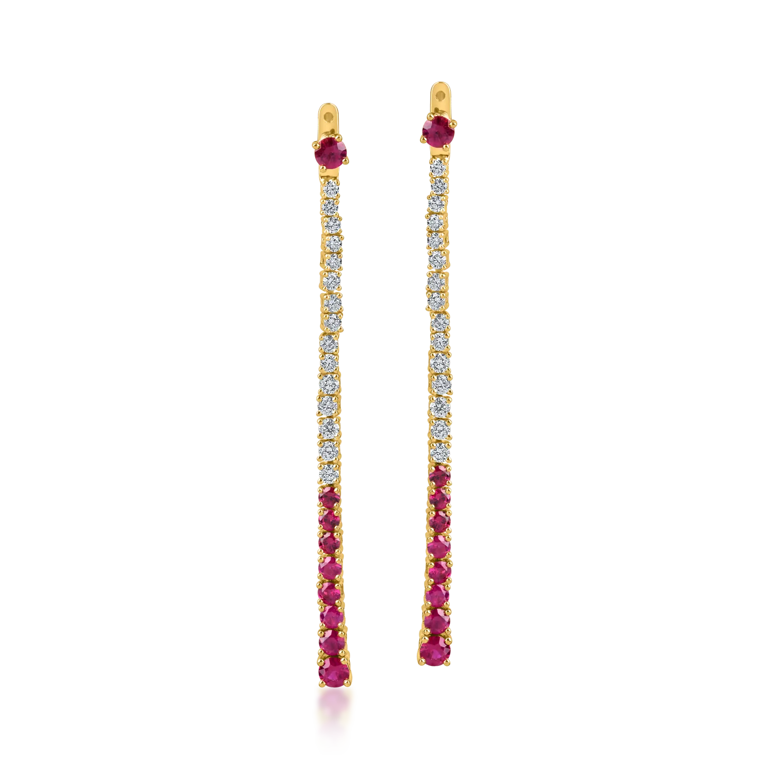 Cercei lungi din aur galben cu rubine si diamante 2.2ct - 1 | YEO