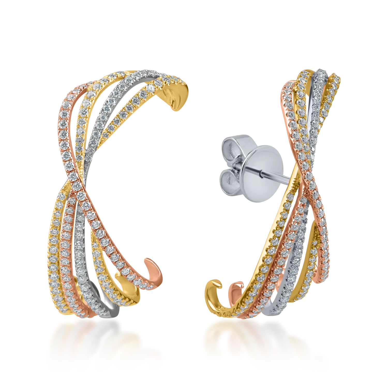 White-yellow-rose gold geometric earrings with 1.7ct diamonds