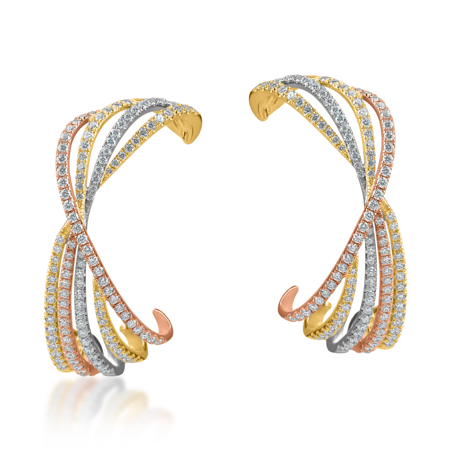 White-yellow-rose gold geometric earrings with 1.7ct diamonds-190113