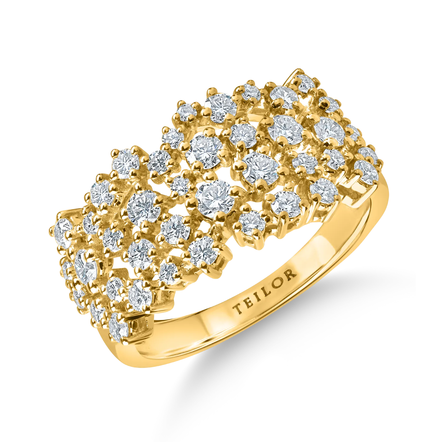 Teilor Inel geometric din aur galben cu diamante de 0.9ct