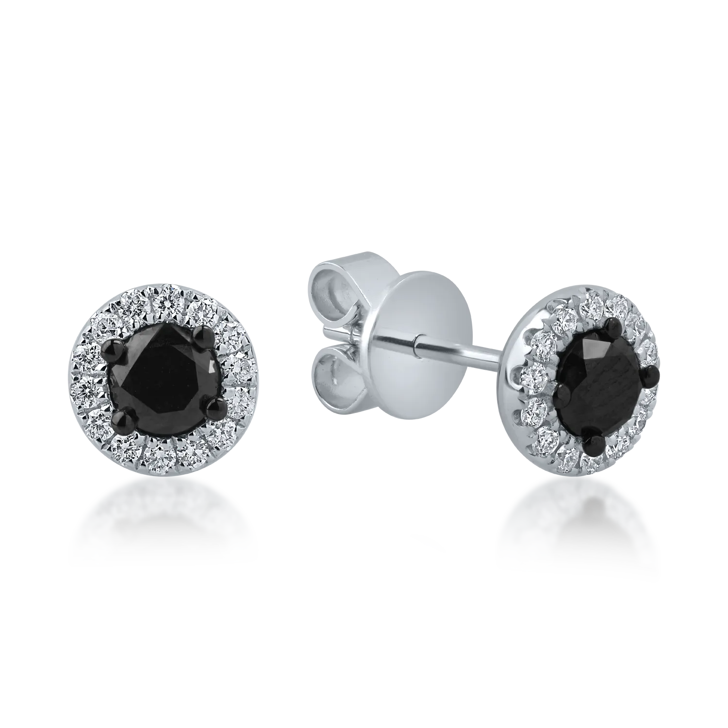 Cercei stud din aur alb cu diamante negre si incolore de 0.6ct