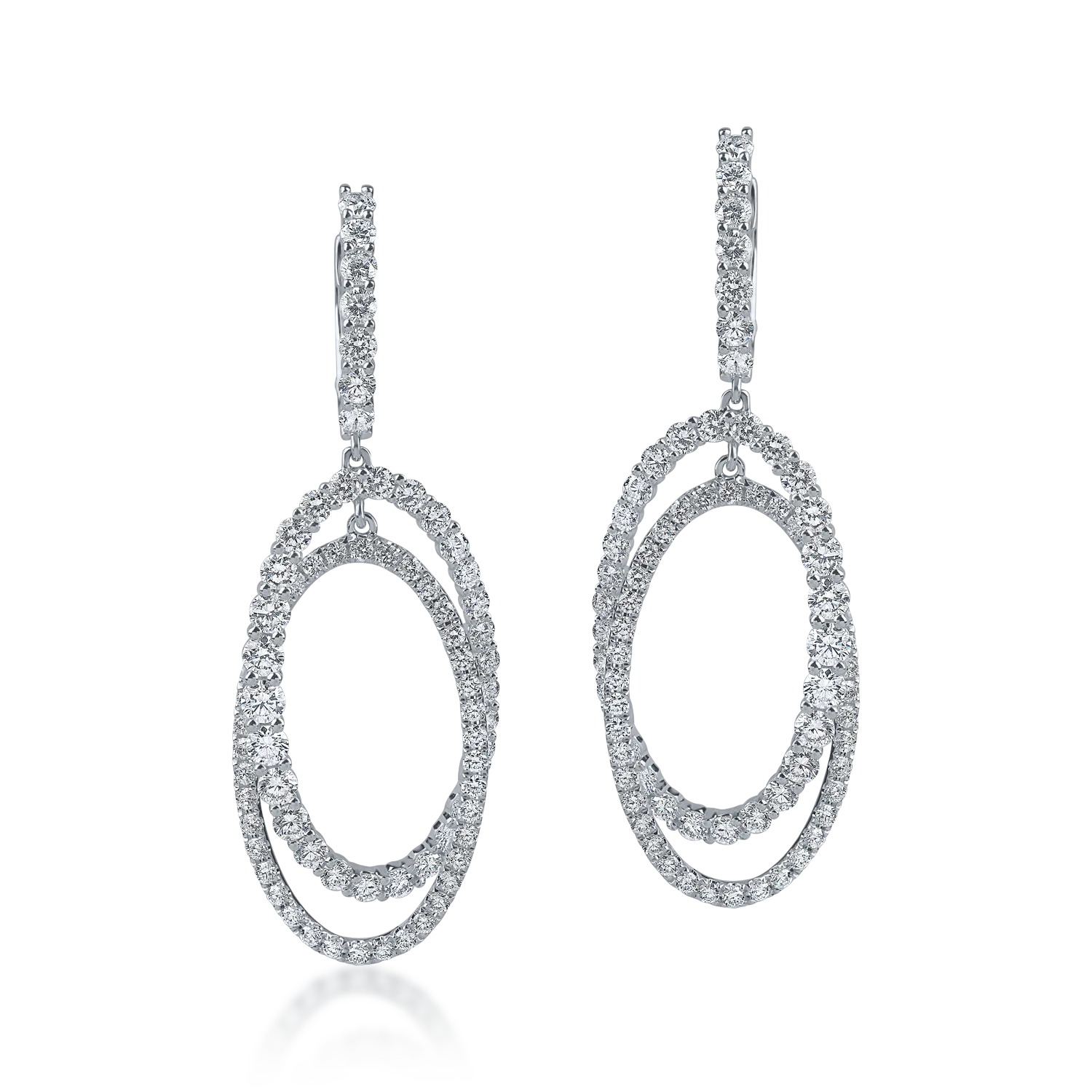 Białe złote owalne kolczyki z diamentami o masie 2.8ct