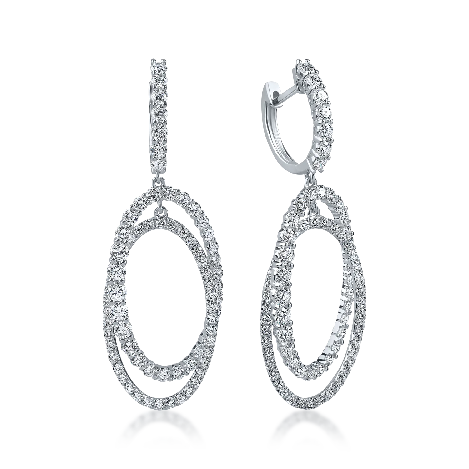 Białe złote owalne kolczyki z diamentami o masie 2.8ct