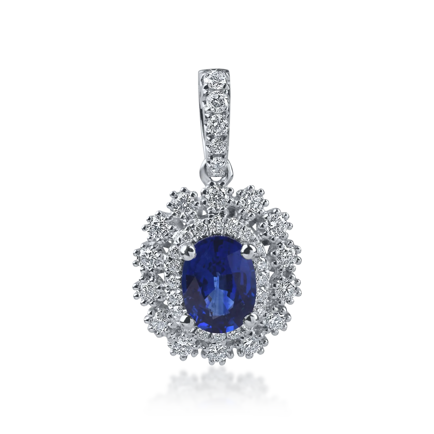 Pandantiv din aur alb cu safire ovale si diamante de 1.4ct
