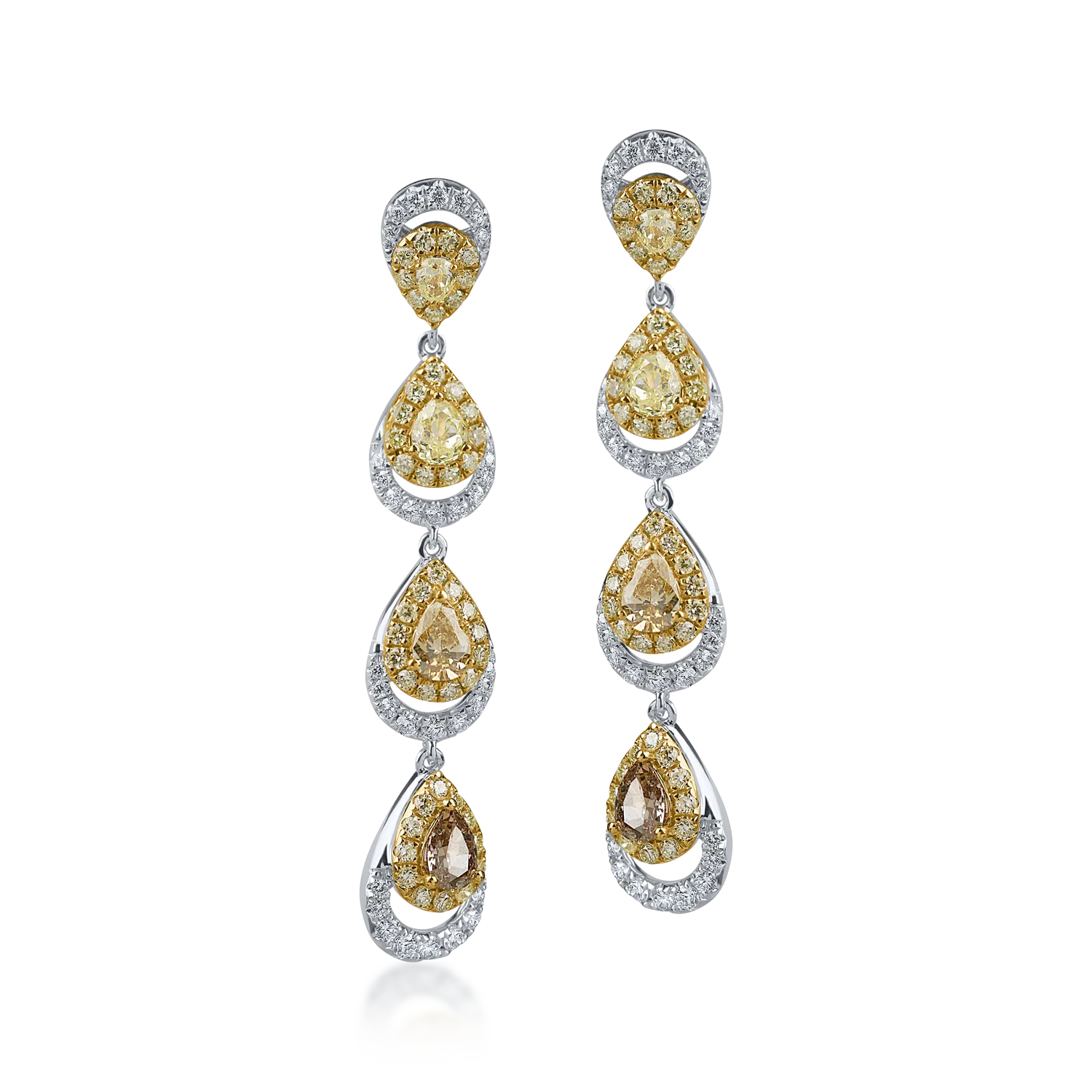 White-yellow gold long earrings with 2.6ct diamonds