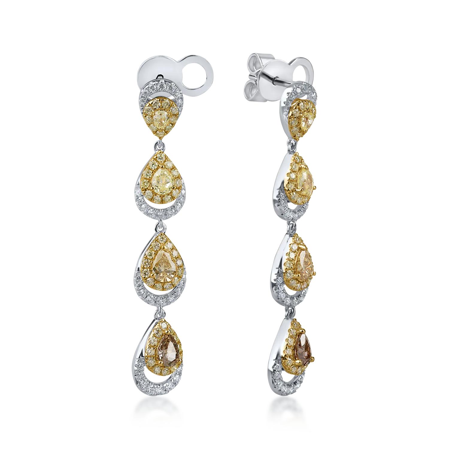 White-yellow gold long earrings with 2.6ct diamonds