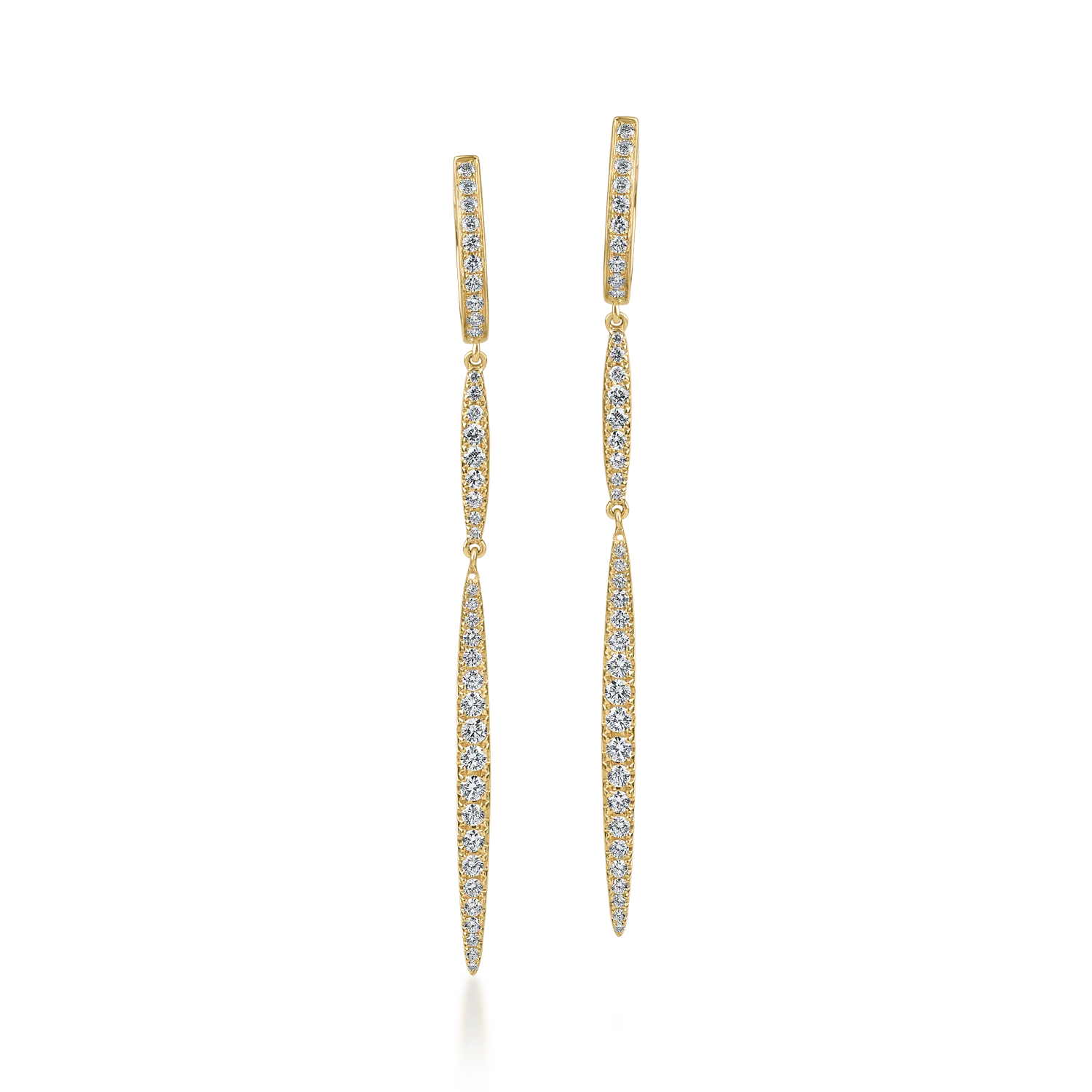 Yellow gold long earrings with 1.3ct diamonds