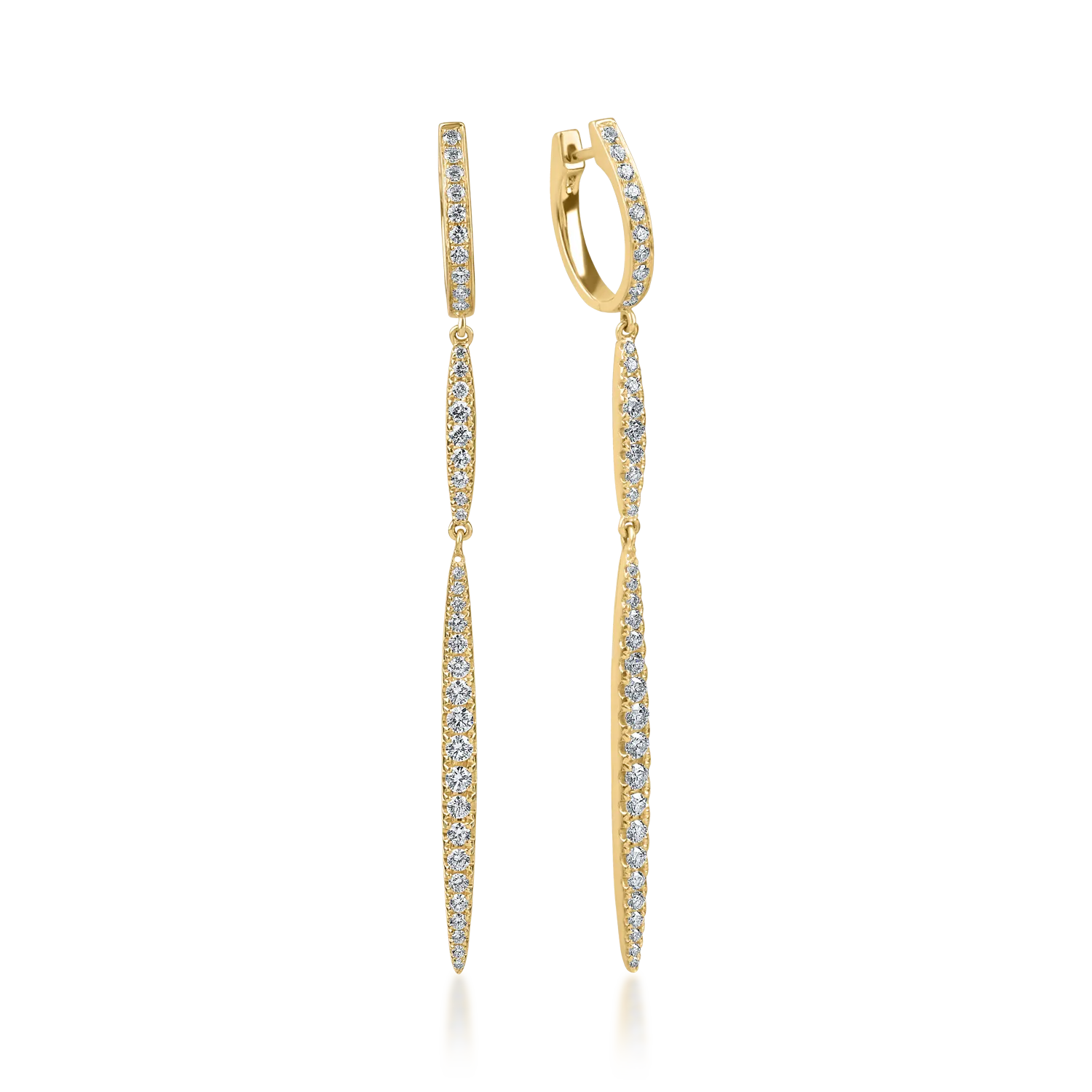 Yellow gold long earrings with 1.3ct diamonds