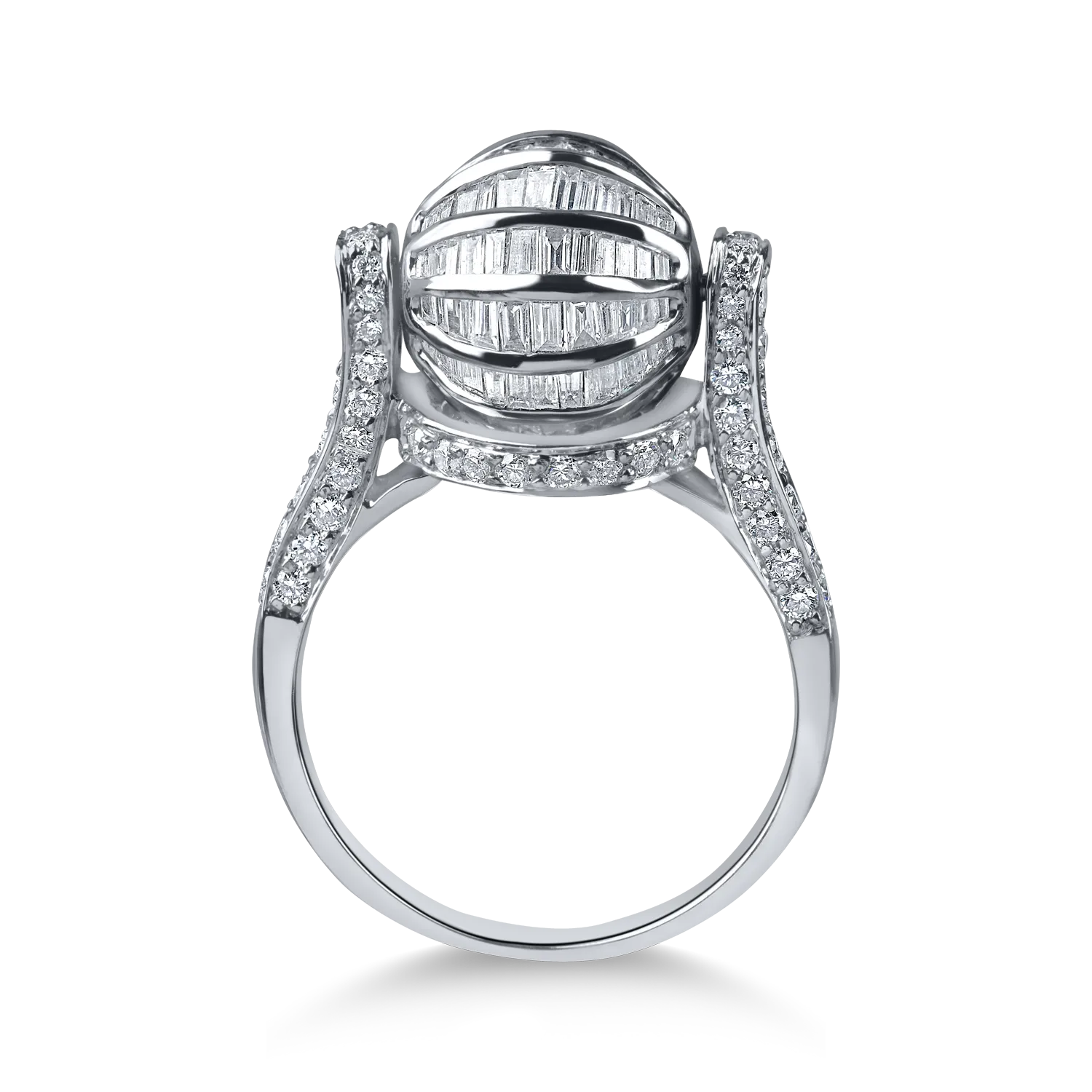 Geometryczny pierścionek z białego złota z diamentami o masie 1.8ct