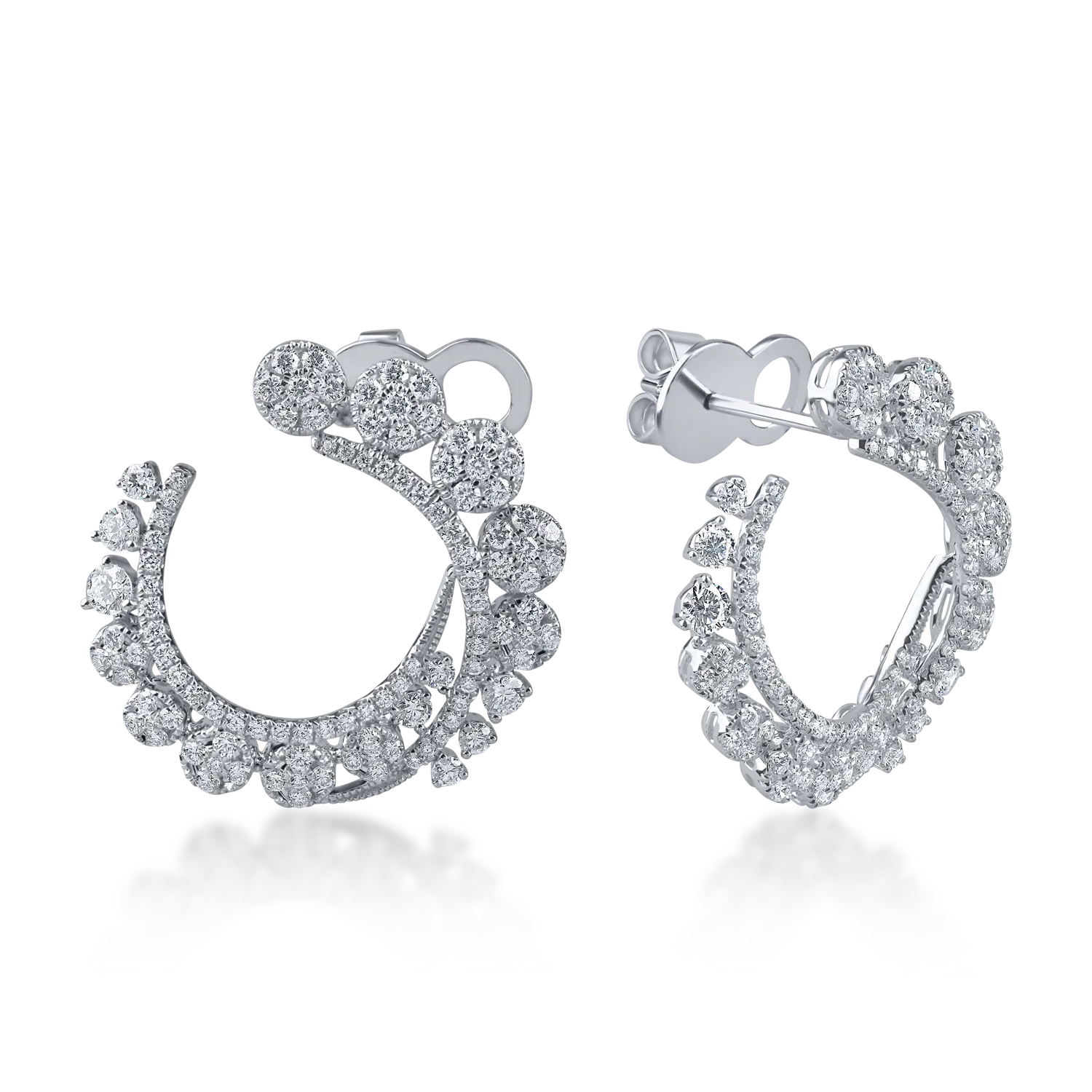 Cercei rotunzi din aur alb cu diamante de 1.7ct