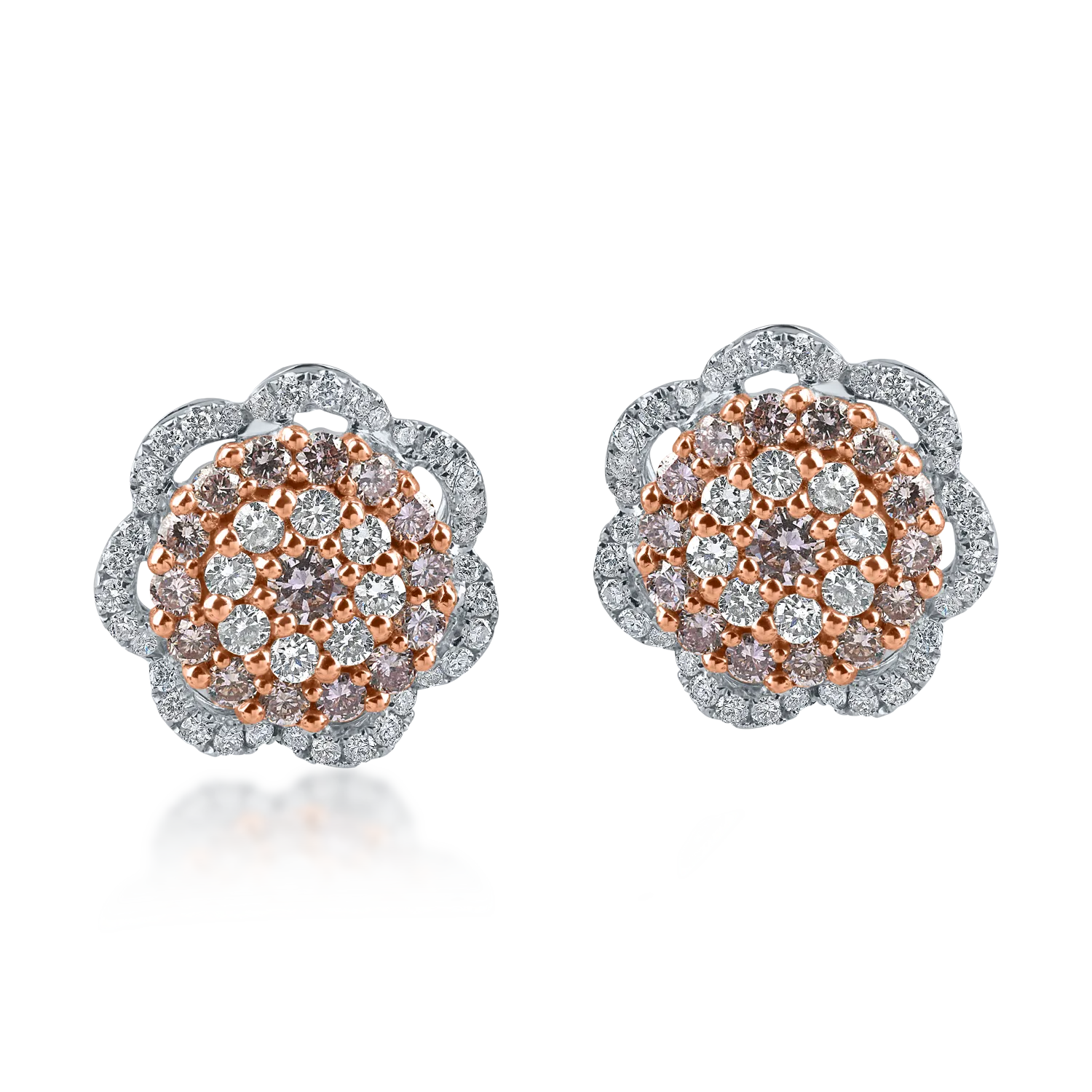 Cercei floare din aur alb-roz cu diamante de 0.8ct