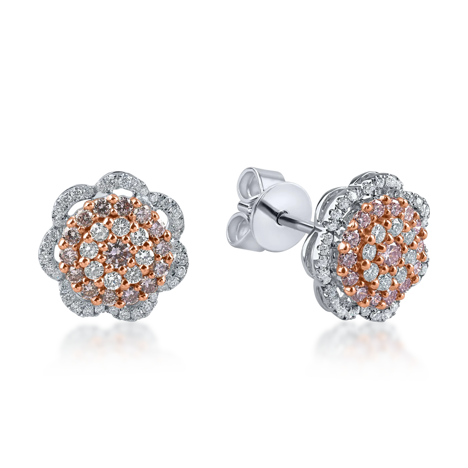Cercei floare din aur alb-roz cu diamante de 0.8ct