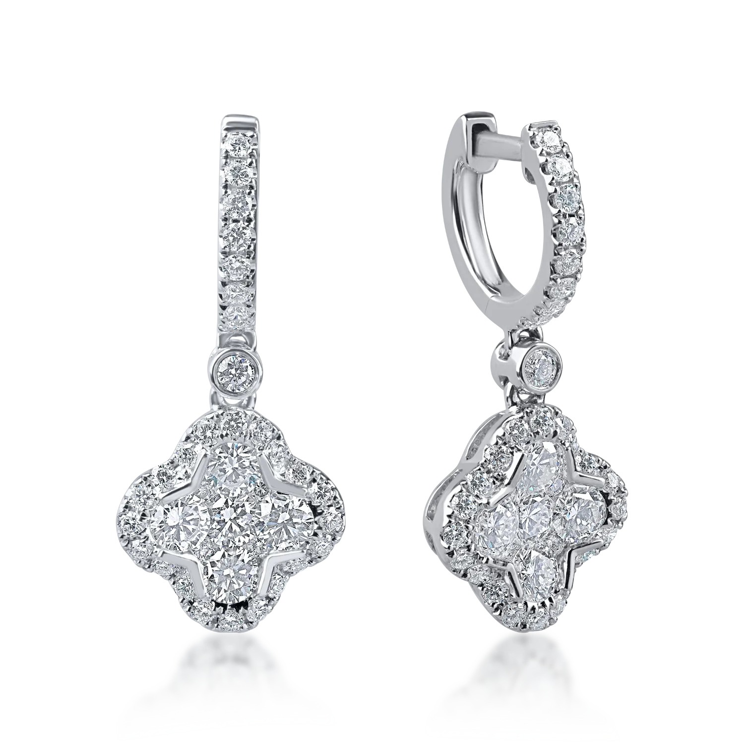 Cercei geometrici din aur alb cu diamante de 1.3ct