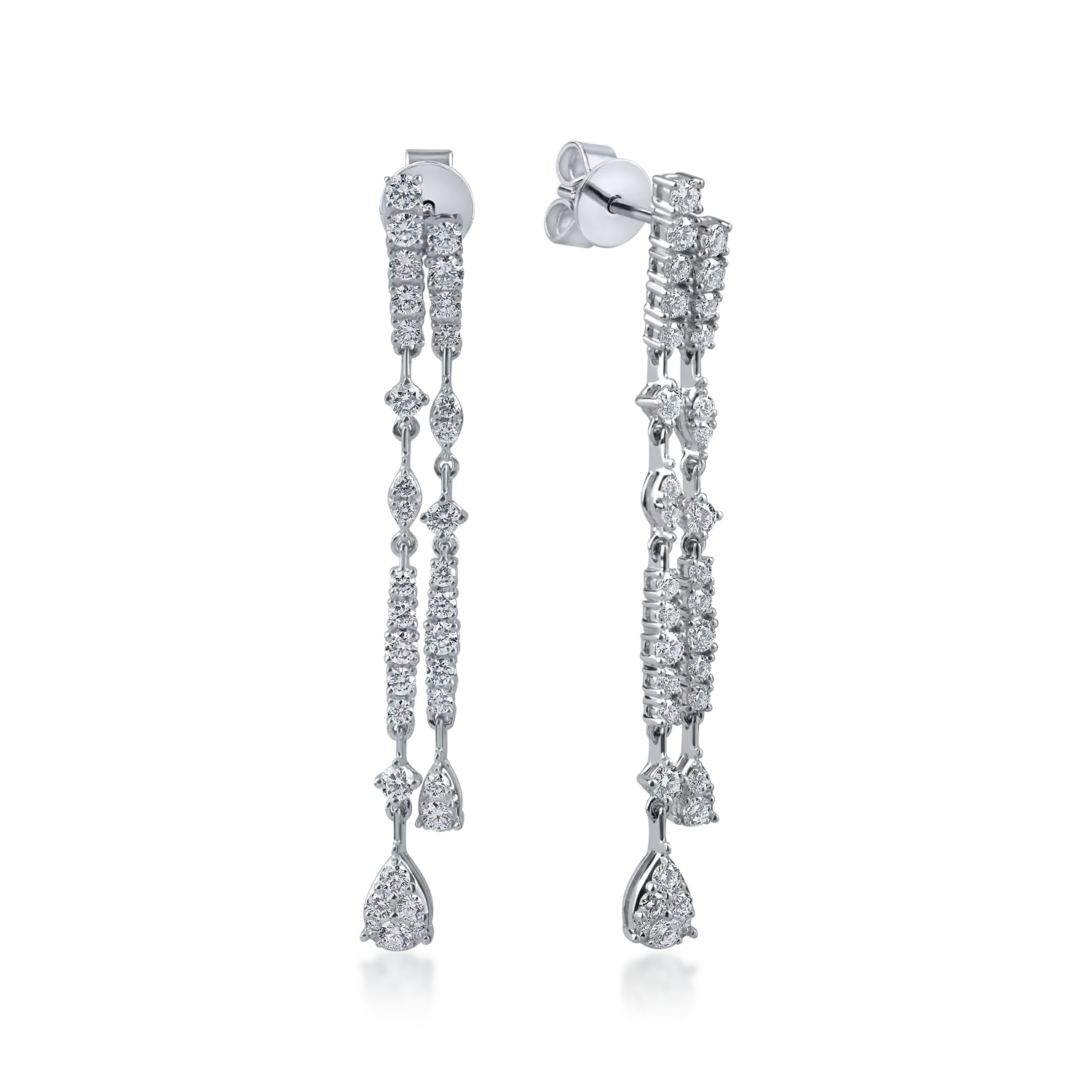 Białe złote długie kolczyki z diamentami o masie 1.5ct