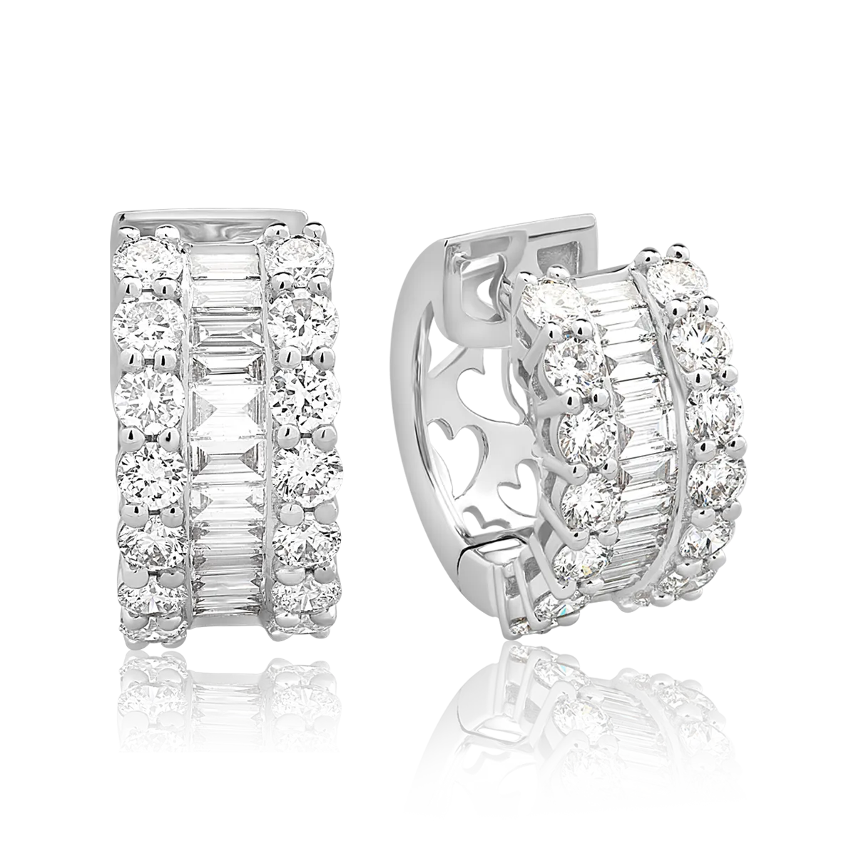 Teilor Cercei din aur alb cu diamante baguette si rotunde microsetting de 1.5ct