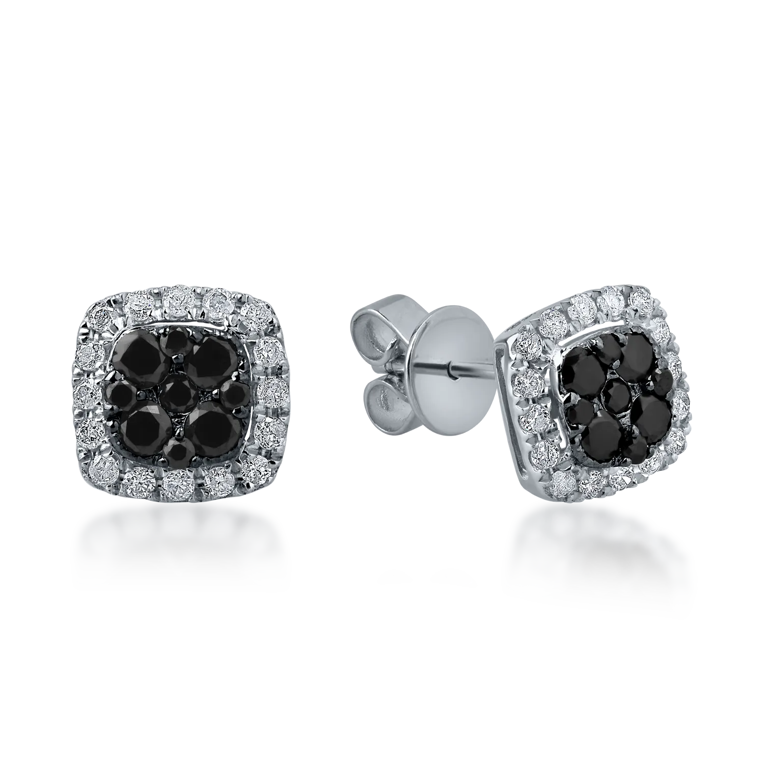 Cercei stud din aur alb cu diamante negre si incolore de 0.3ct