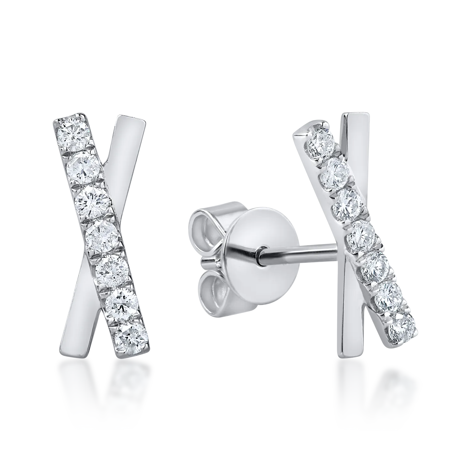 Cercei geometrici din aur alb cu diamante de 0.2ct