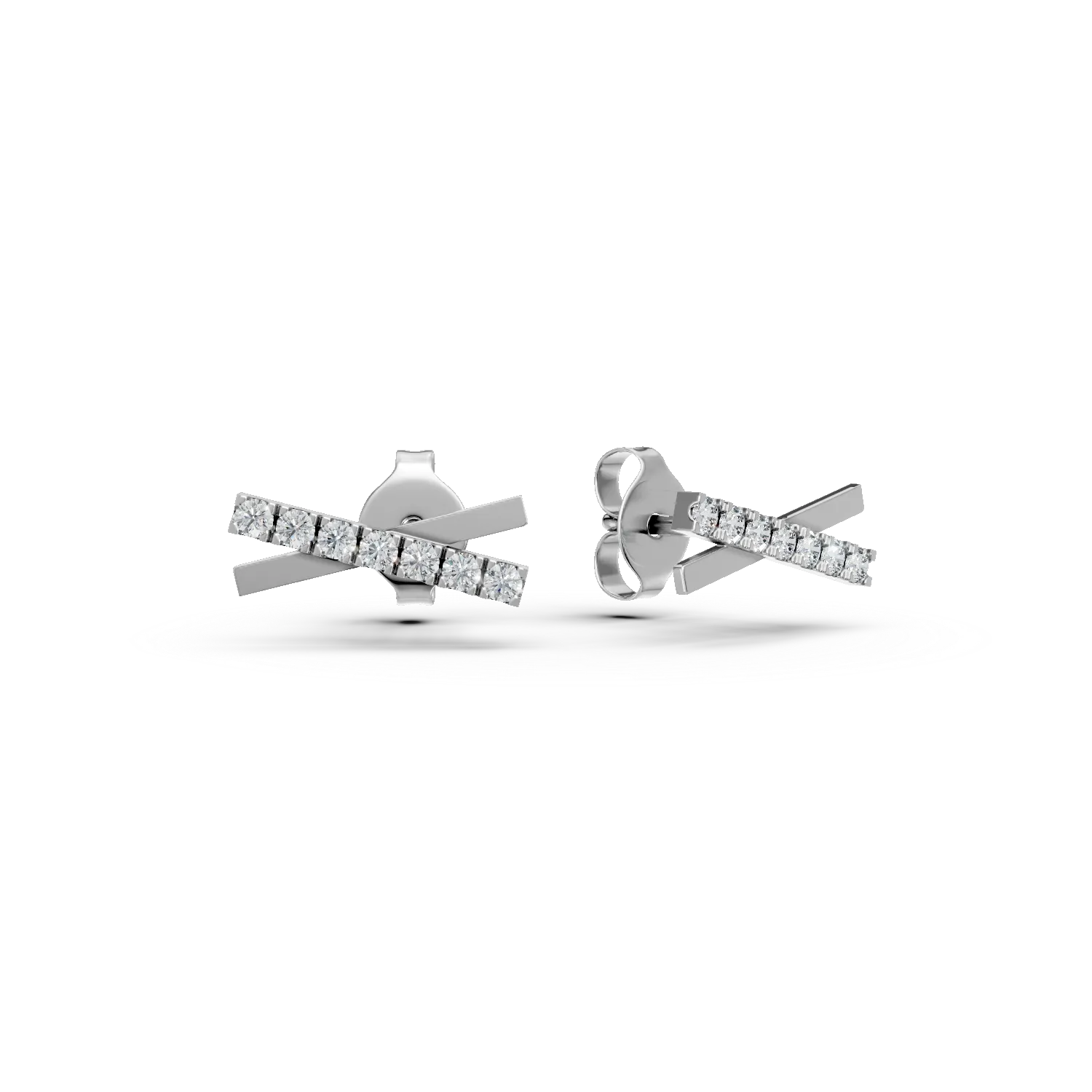 Cercei geometrici din aur alb cu diamante de 0.2ct