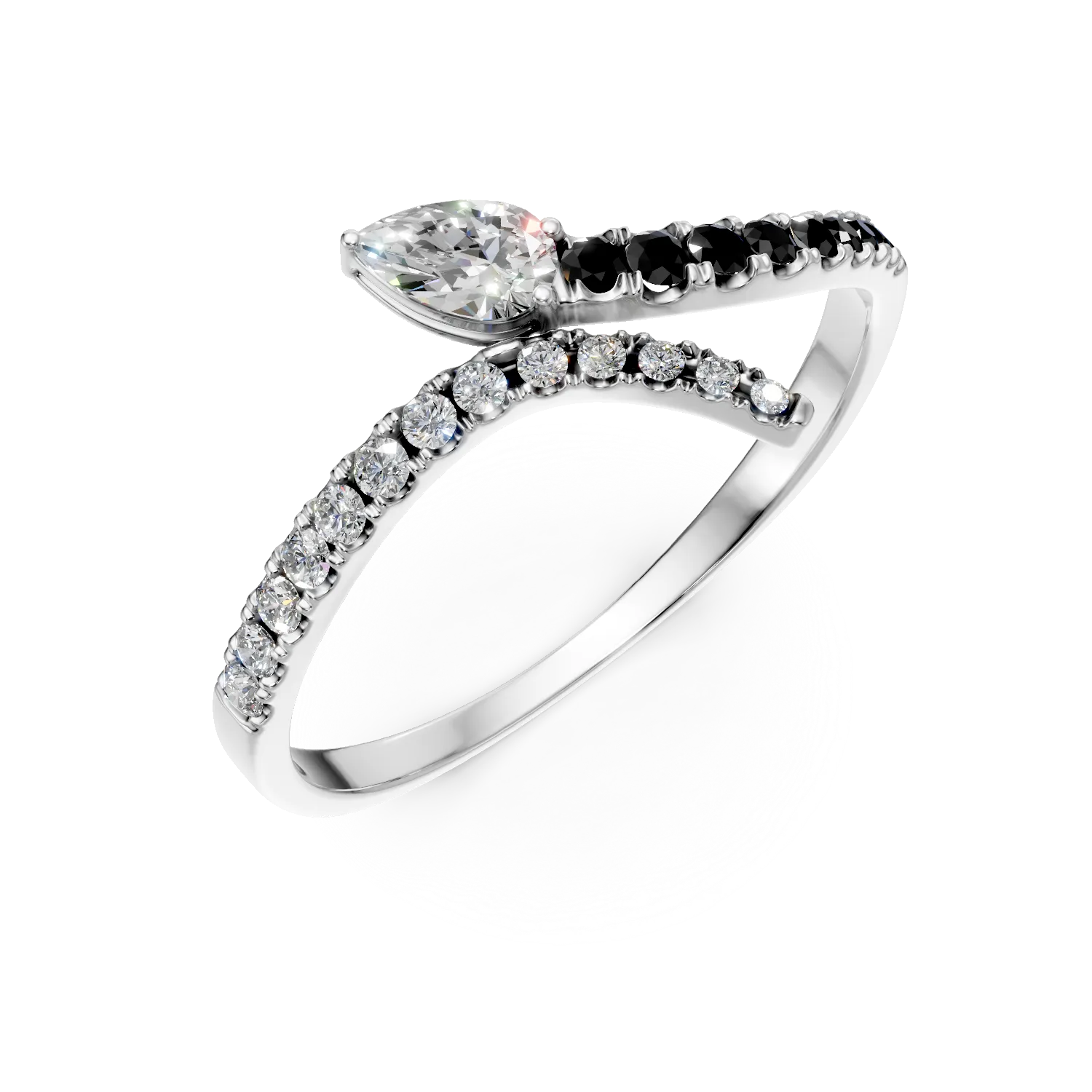 White gold open ring with 0.3ct black and clear diamonds-190231