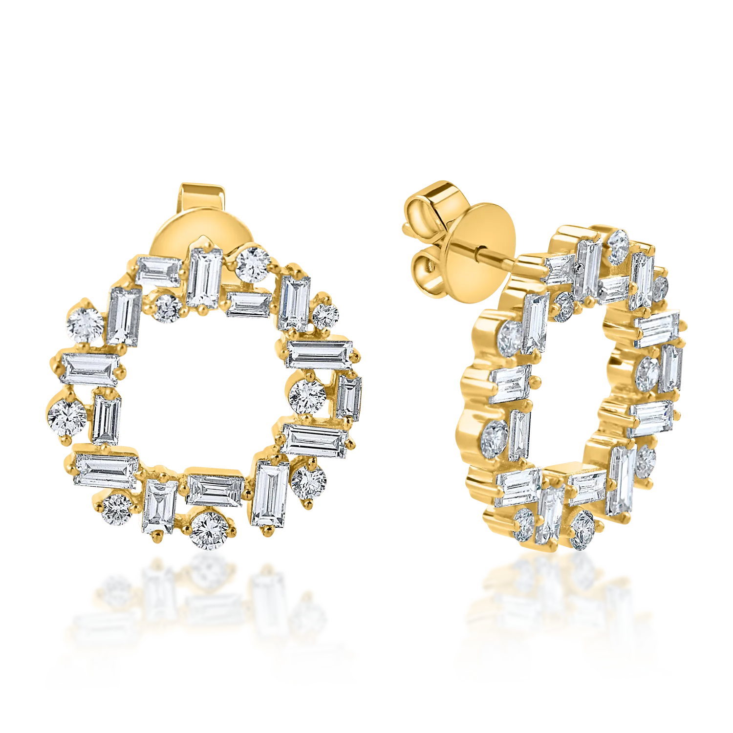 Żółte złote okrągłe kolczyki z diamentami 1.5ct