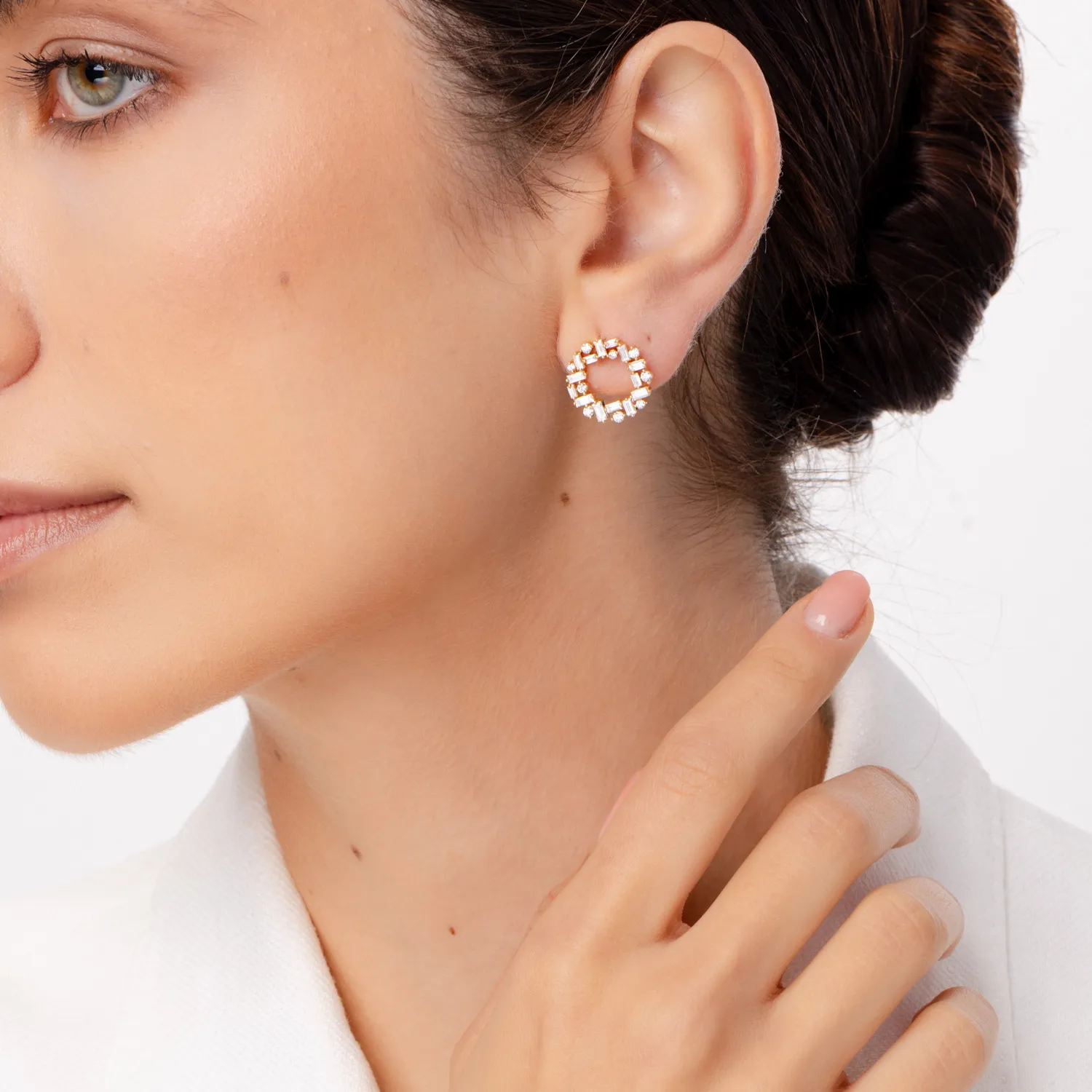 Żółte złote okrągłe kolczyki z diamentami 1.5ct