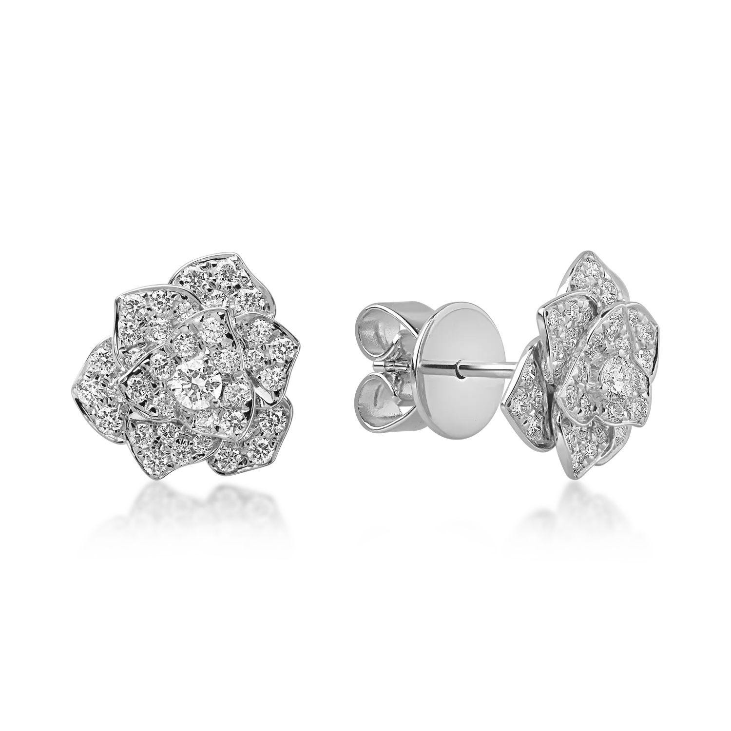 Cercei floare din aur alb cu diamante de 0.5ct