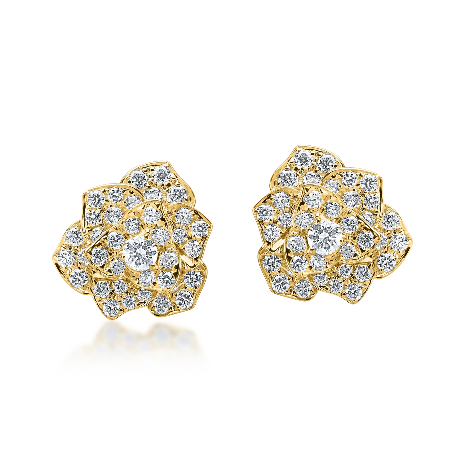 Cercei floare din aur galben cu diamante de 0.5ct